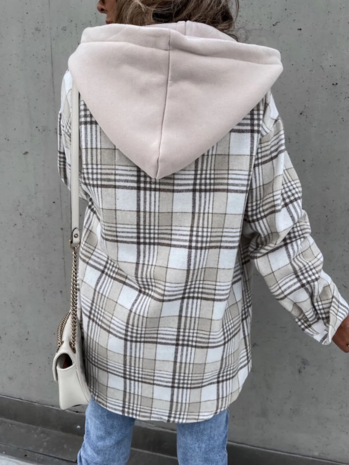 Plaid Dropped Shoulder Hooded Jacket - Image 6