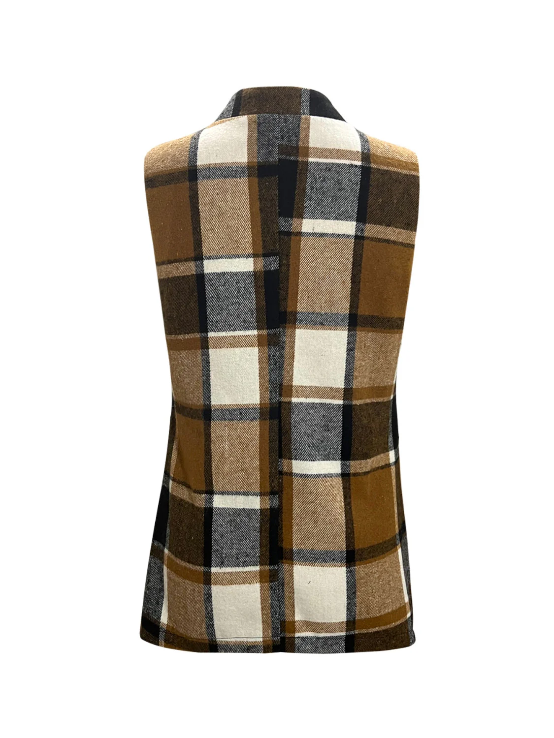 Plaid Open Front Collared Neck Vest - Image 3