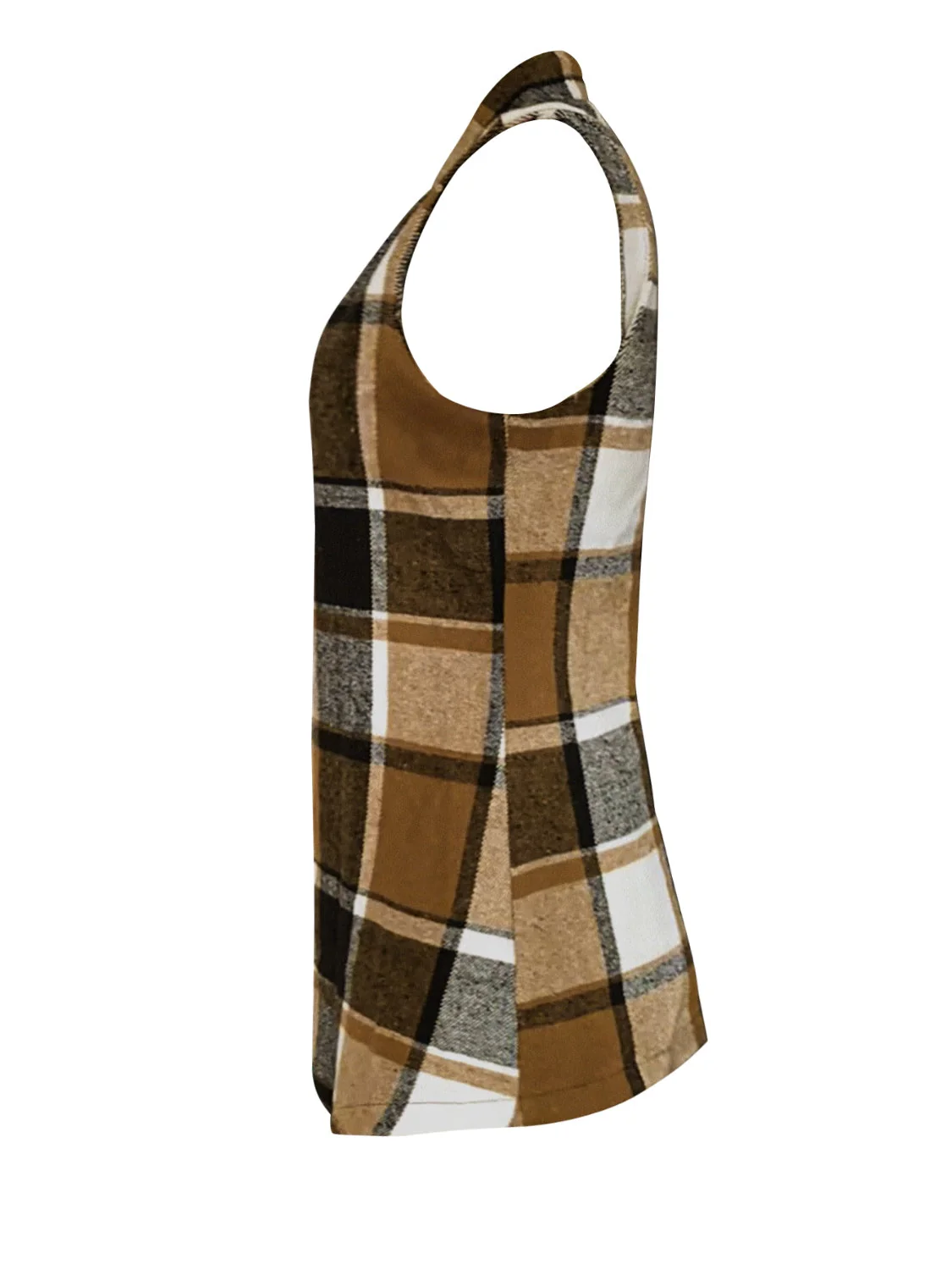 Plaid Open Front Collared Neck Vest - Image 4