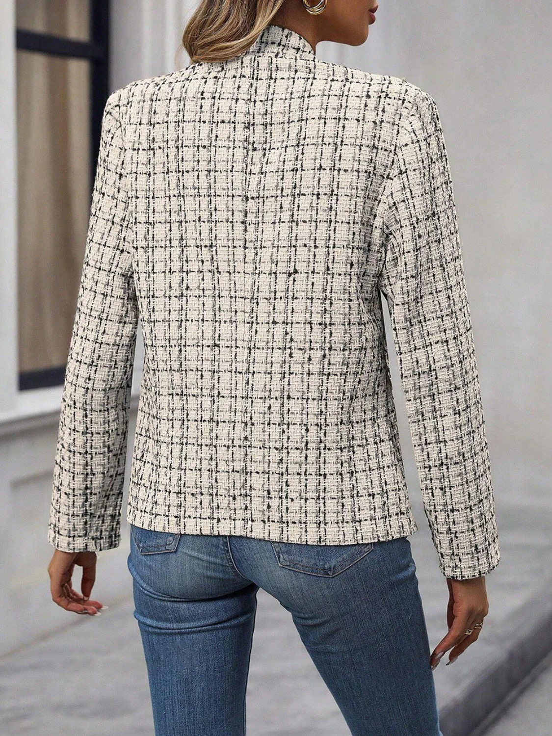 Plaid Open Front Long Sleeve Jacket - Image 15