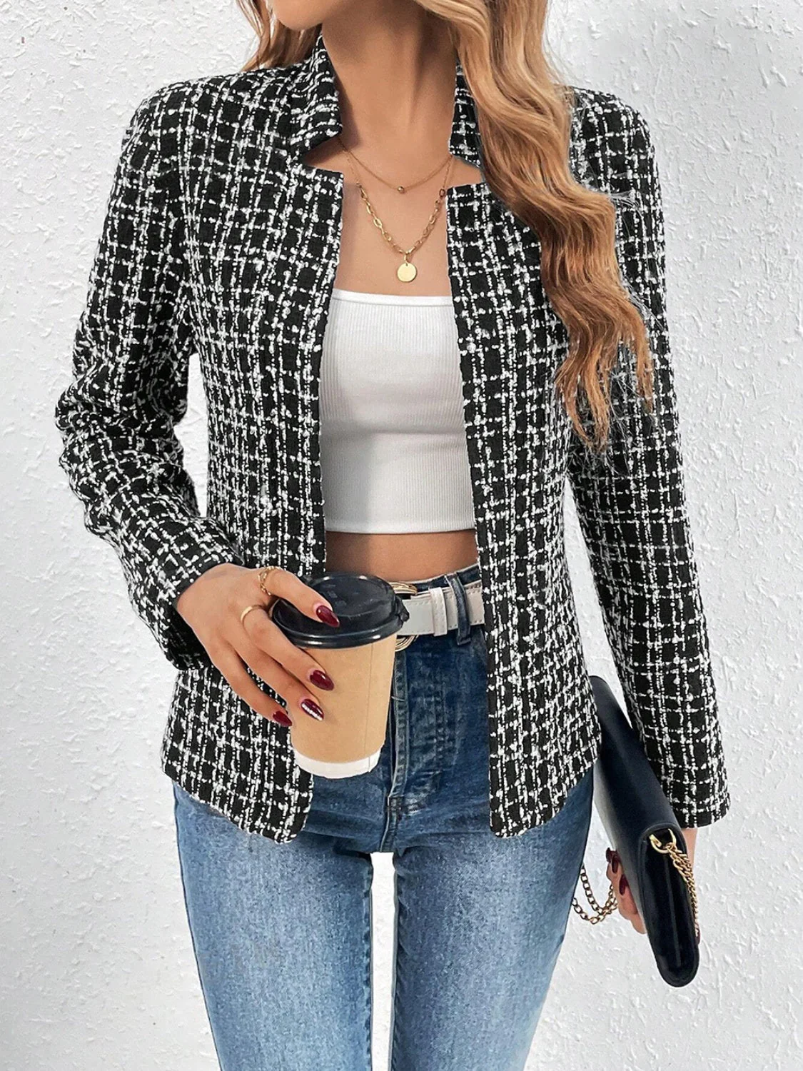Plaid Open Front Long Sleeve Jacket - Image 6