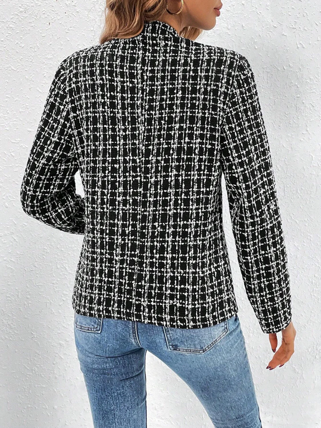 Plaid Open Front Long Sleeve Jacket - Image 7