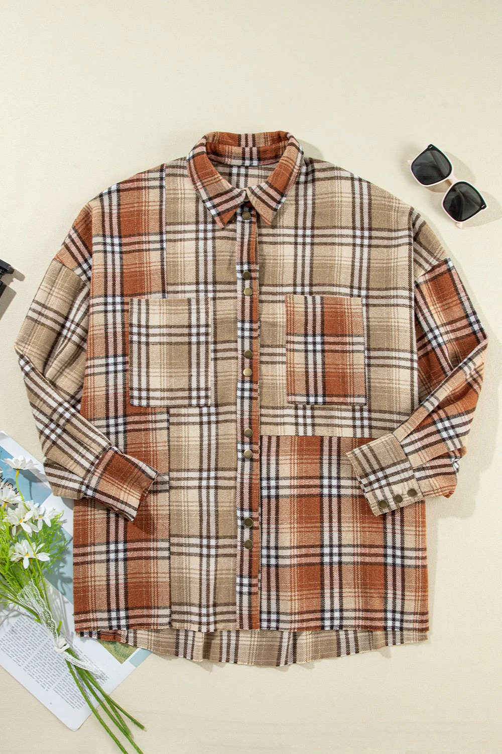 Plaid Snap Down Dropped Shoulder Shacket - Image 6