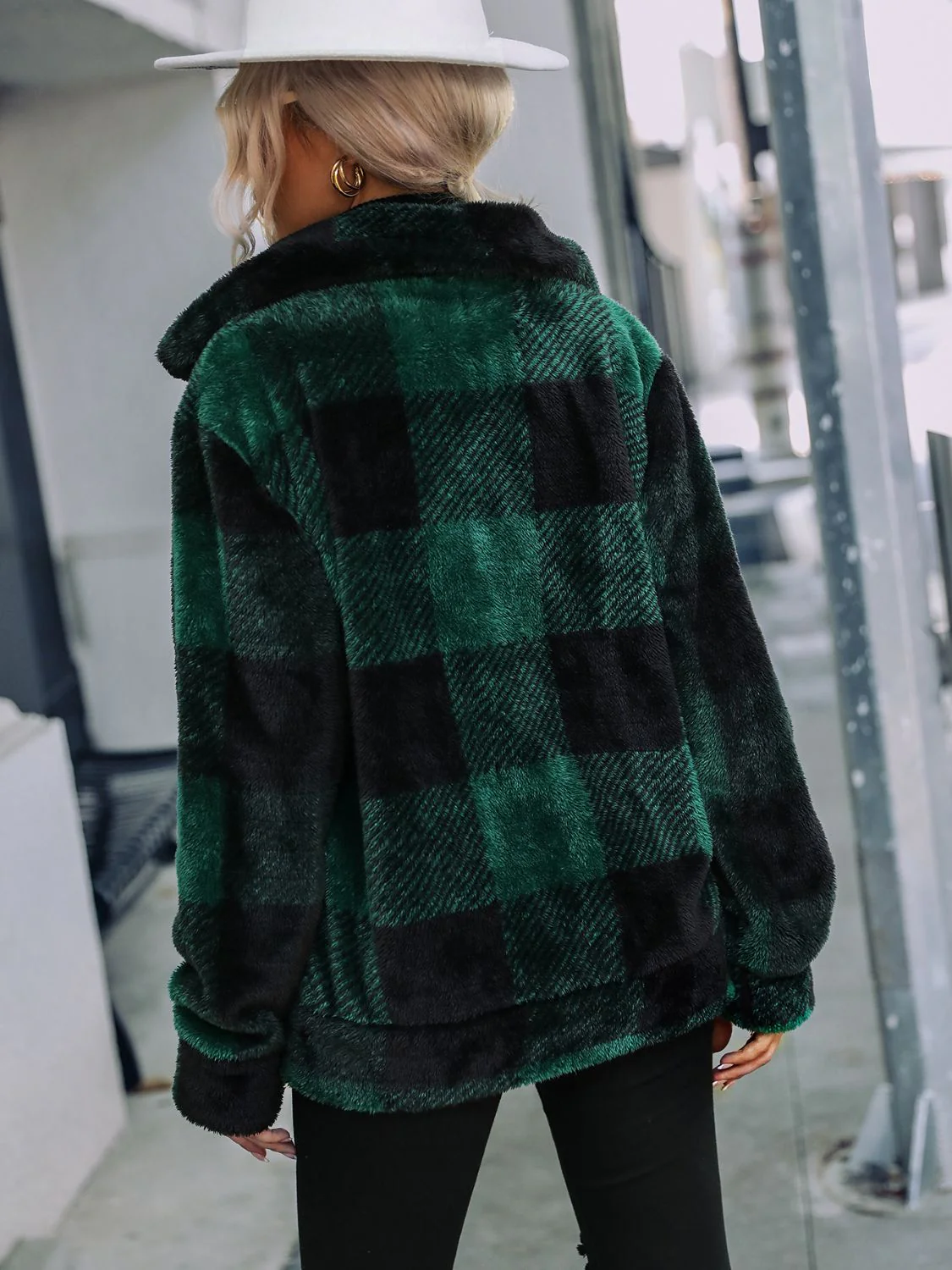 Plaid Zip-Up Collared Jacket - Image 2