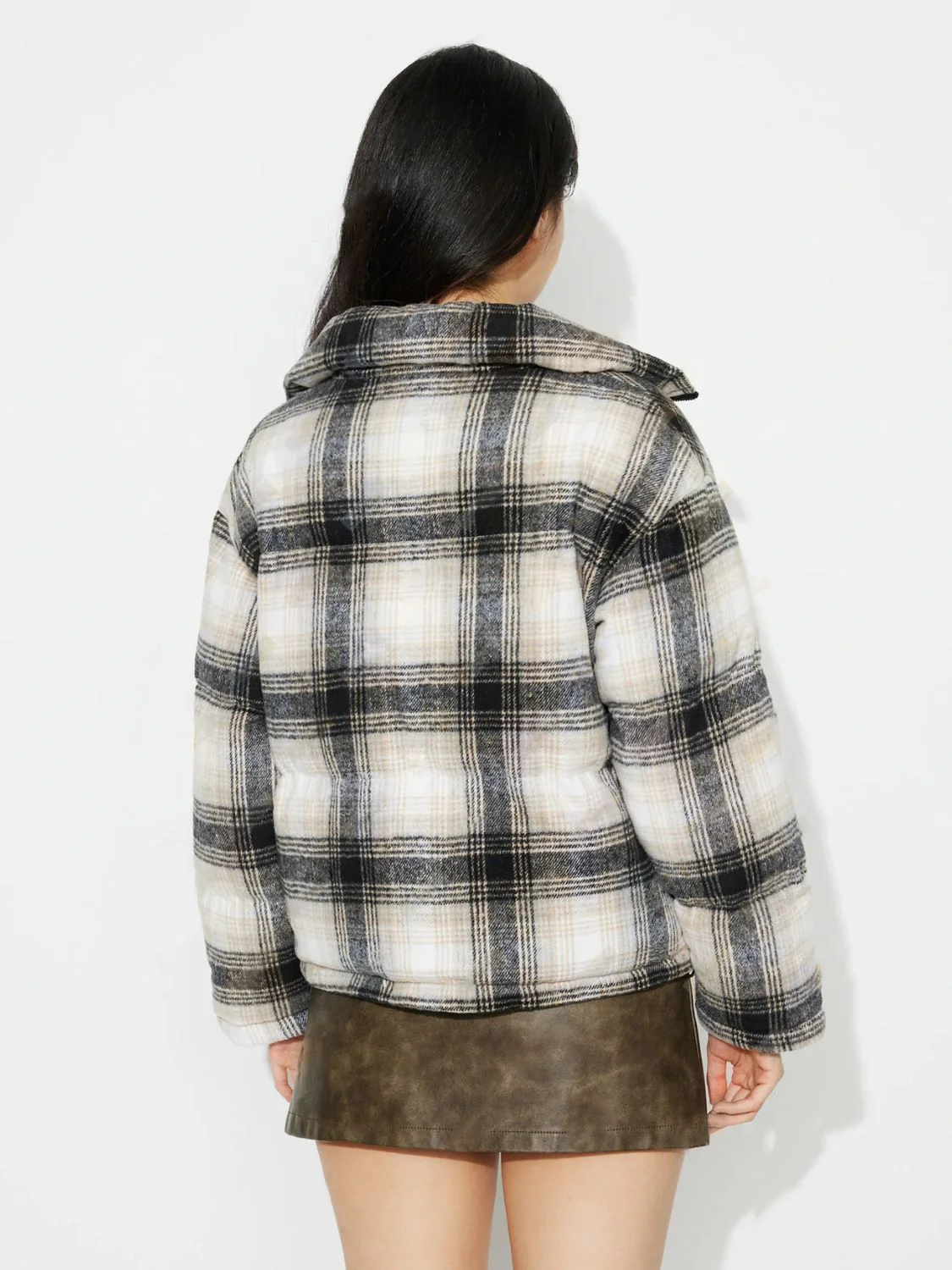 Plaid Zip Up Long Sleeve Jacket - Image 2