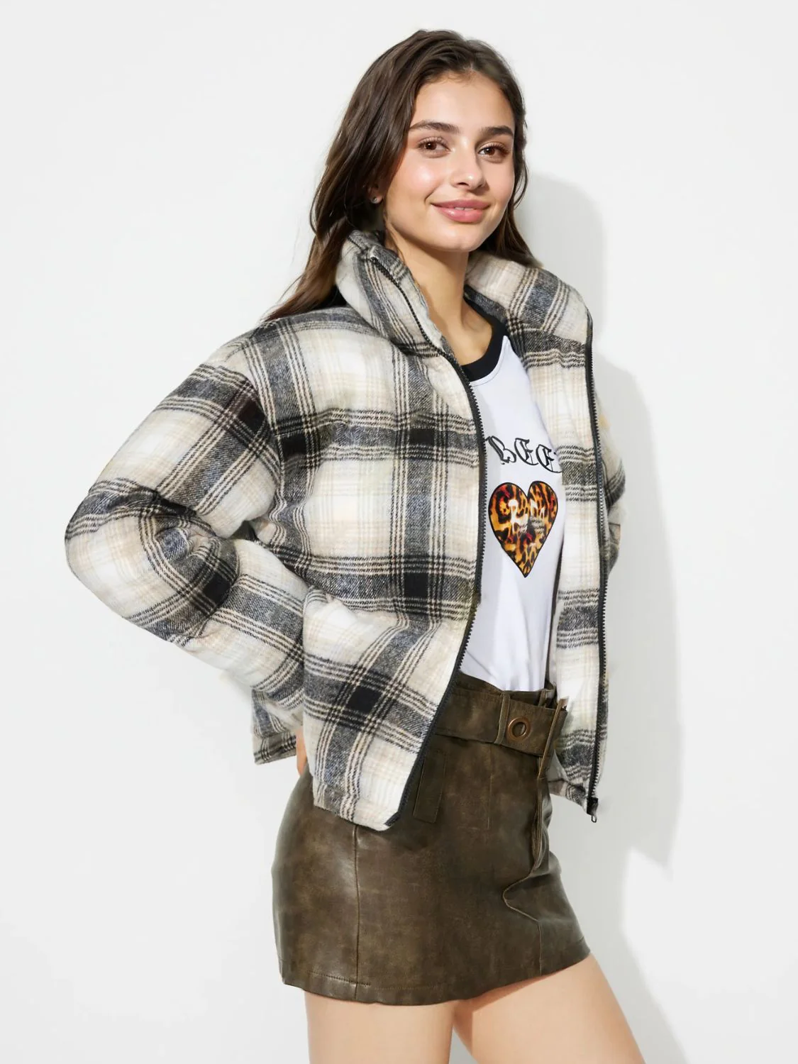 Plaid Zip Up Long Sleeve Jacket - Image 4