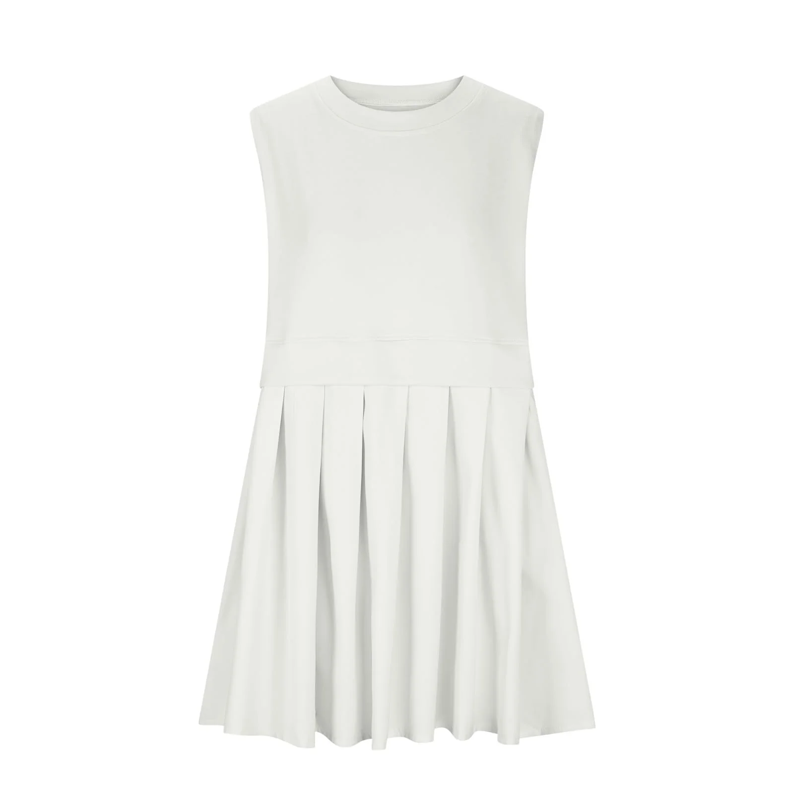 Pleated Round Neck Sleeveless Mini Dress - Image 11