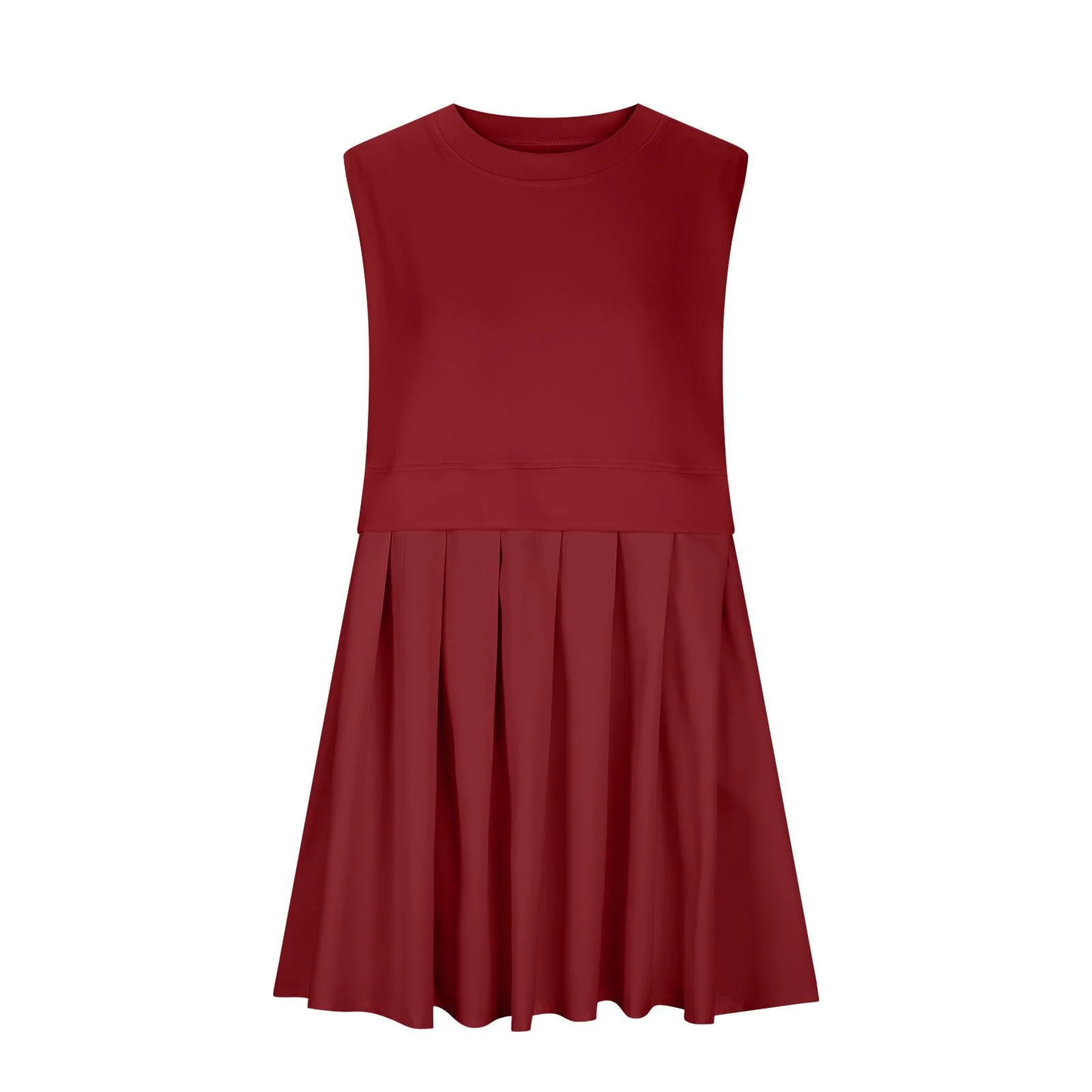 Pleated Round Neck Sleeveless Mini Dress - Image 14