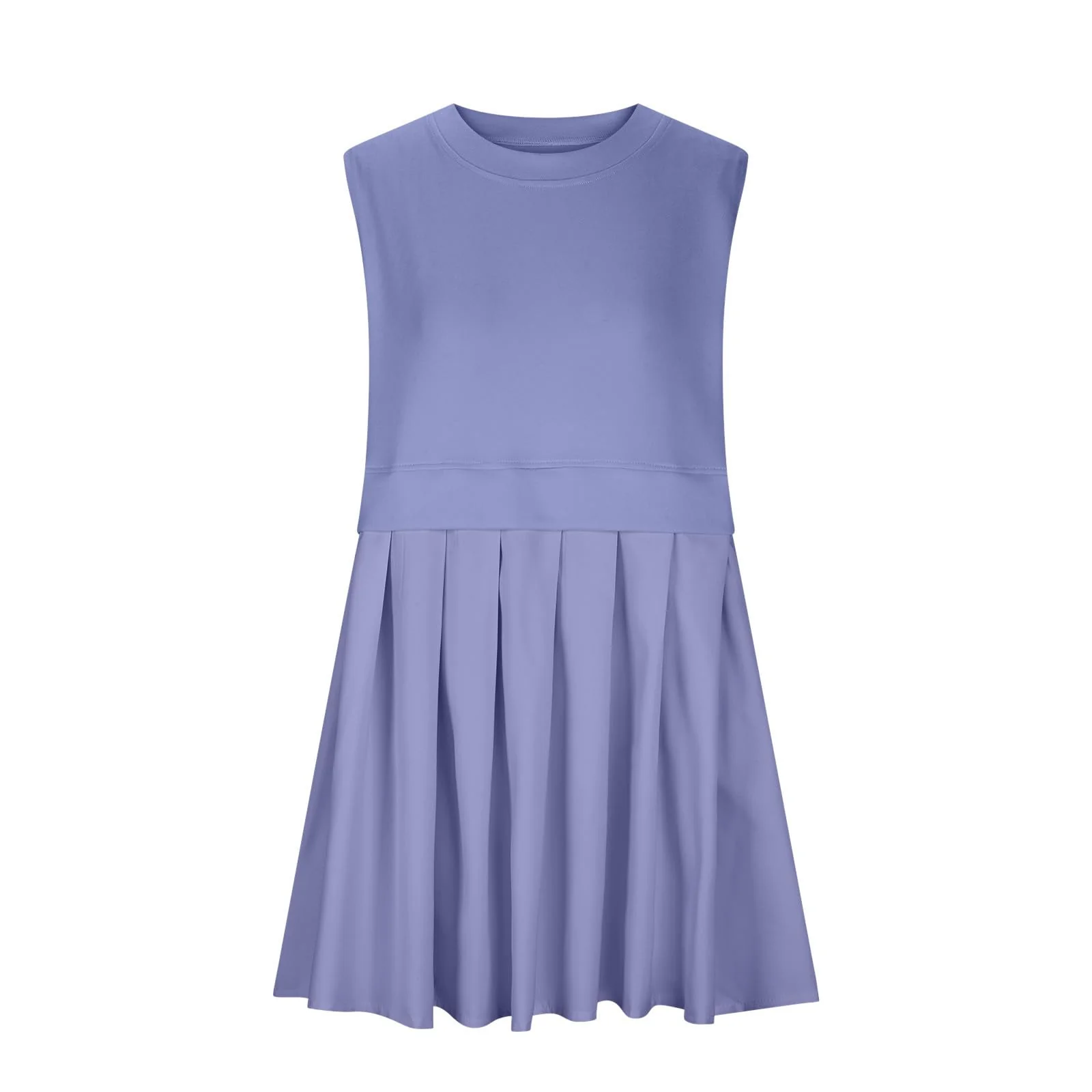 Pleated Round Neck Sleeveless Mini Dress - Image 15