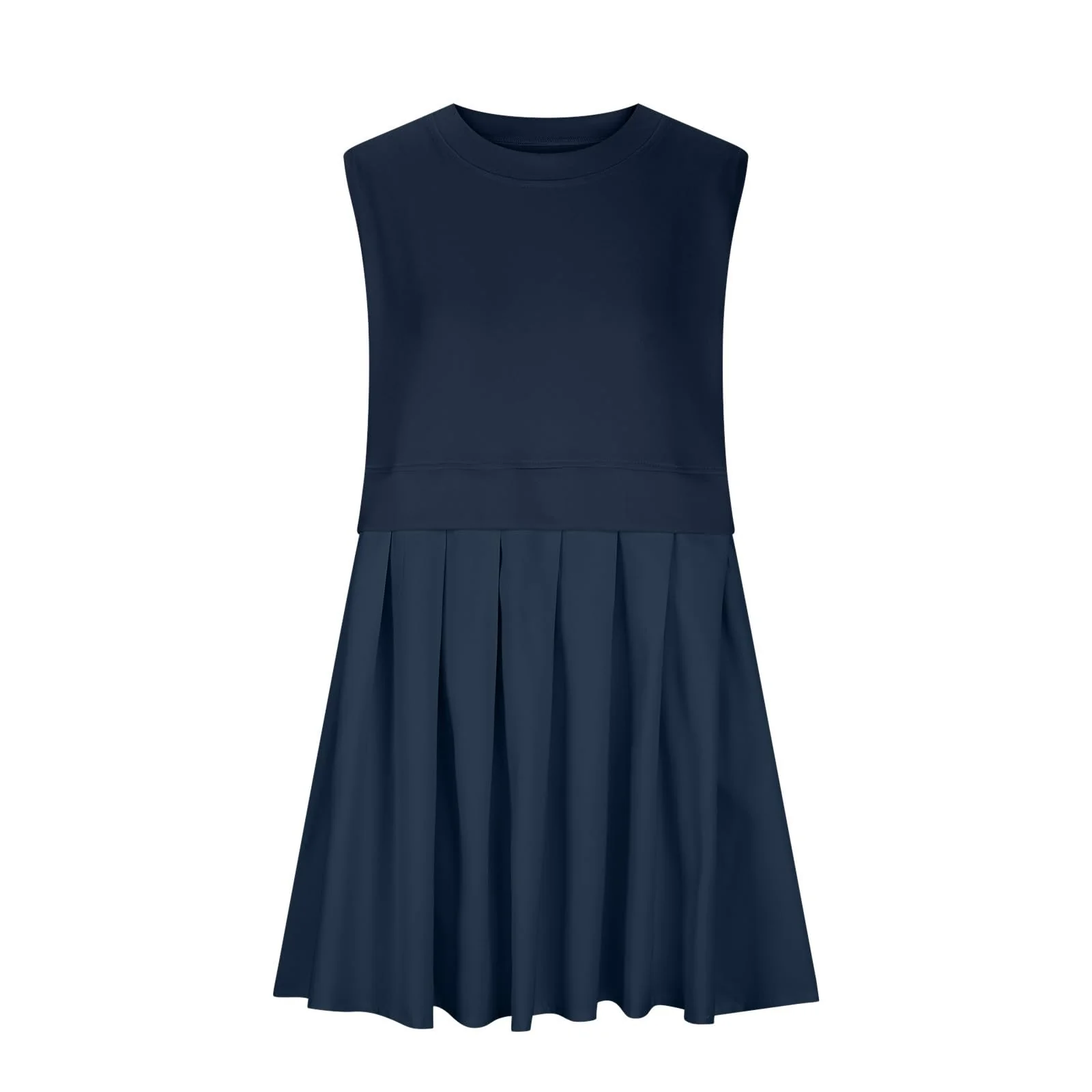 Pleated Round Neck Sleeveless Mini Dress - Image 19