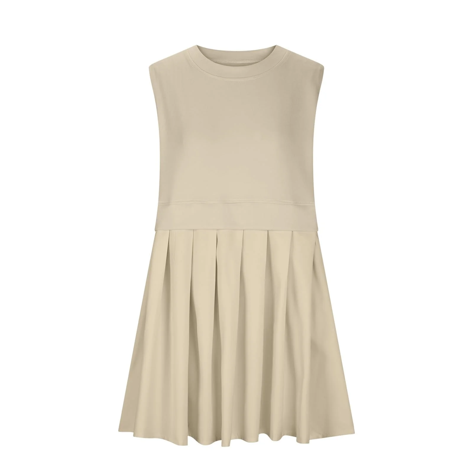 Pleated Round Neck Sleeveless Mini Dress - Image 3