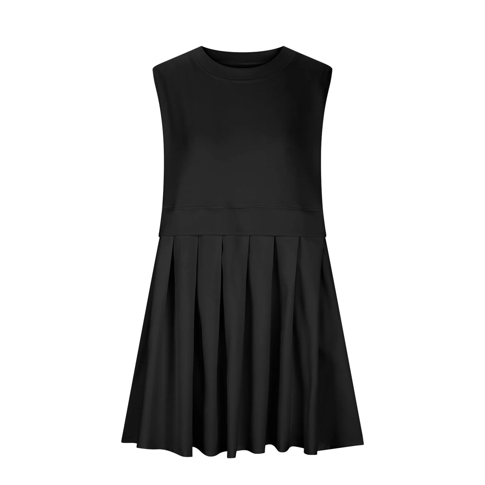 Pleated Round Neck Sleeveless Mini Dress - Image 5