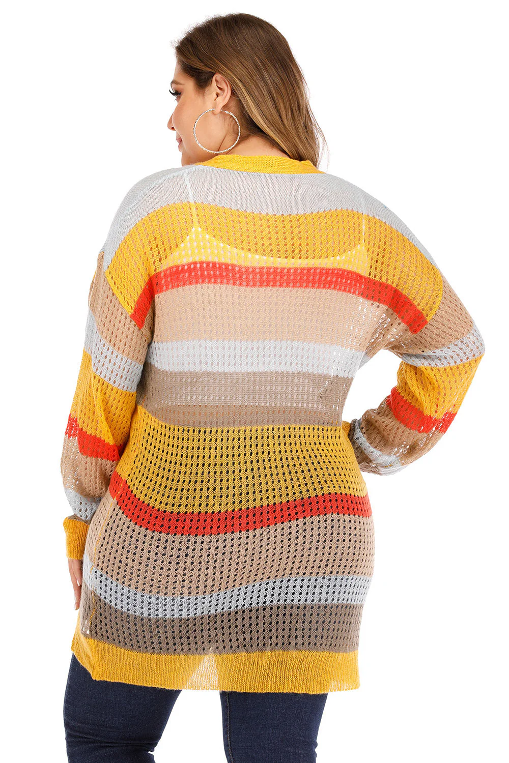 Plus Openwork Color Block Button Up Cardigan - Image 2