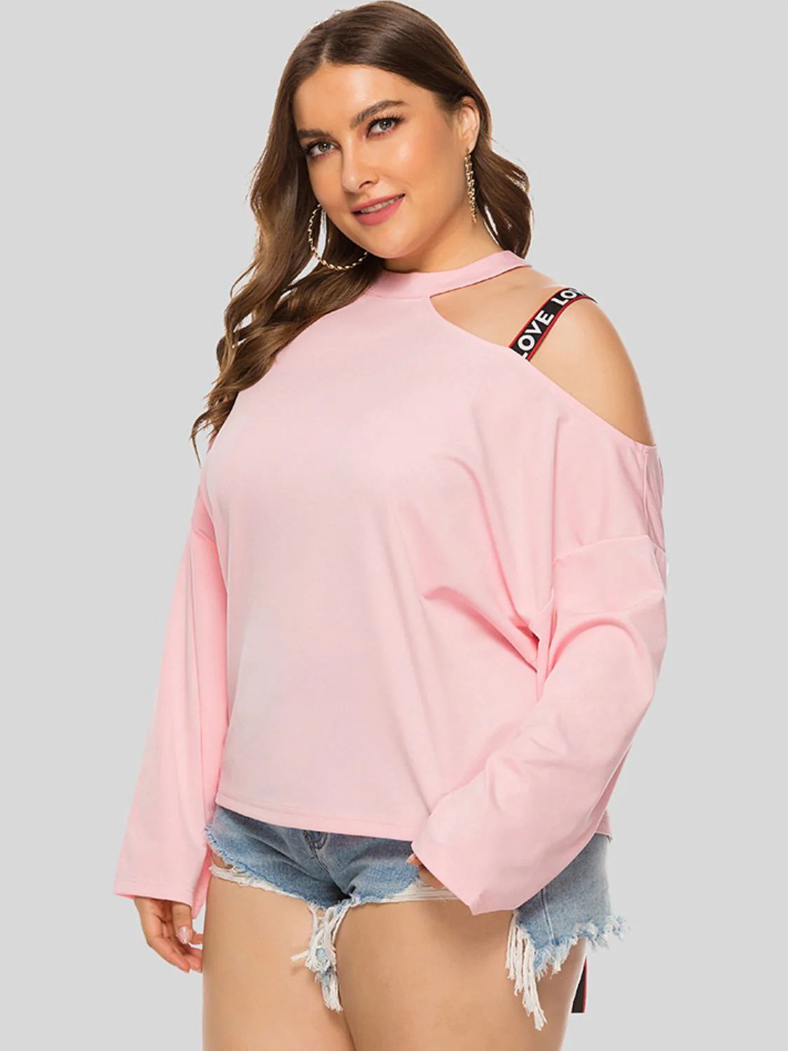 Plus Size Cold-Shoulder Round Neck Blouse - Image 3