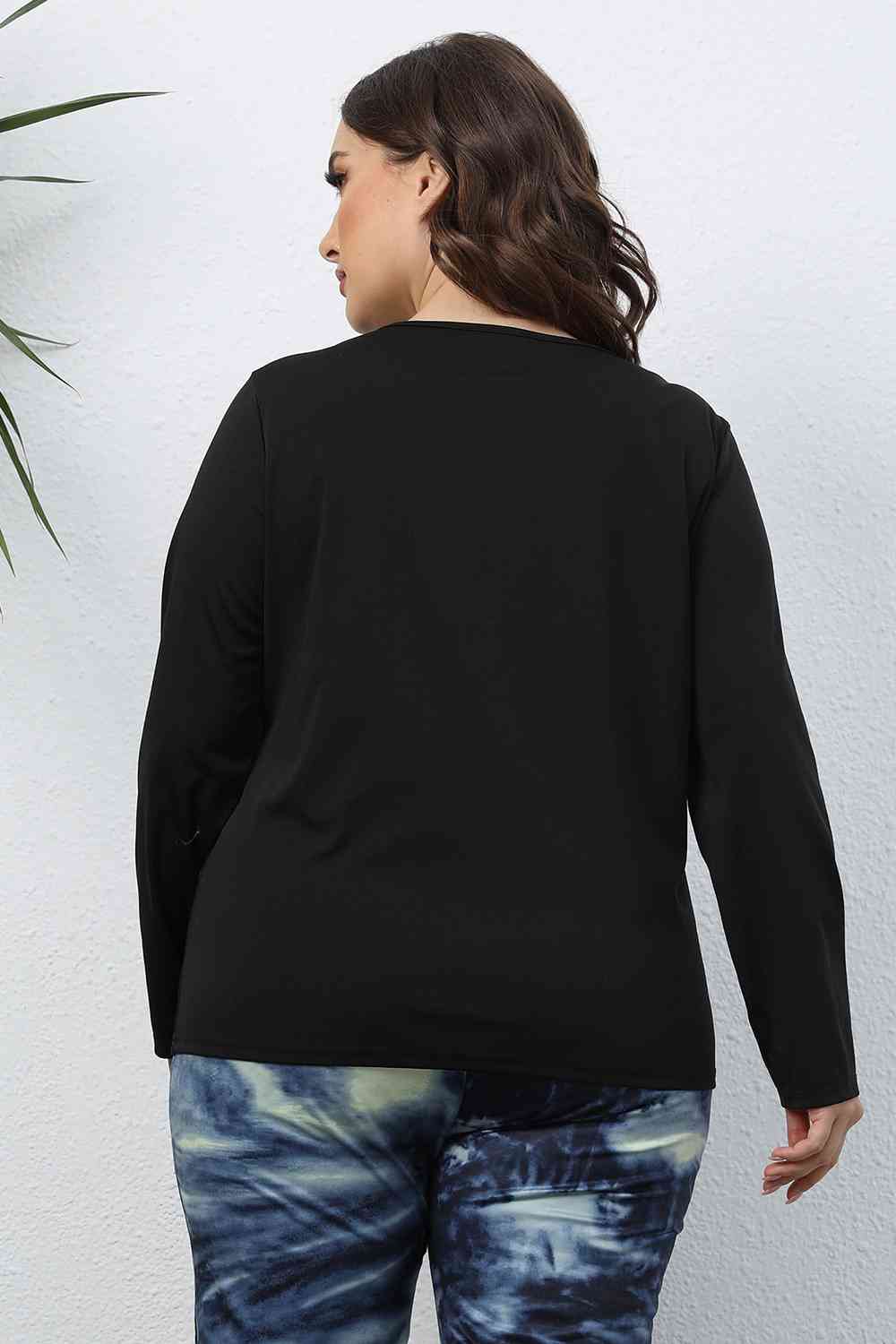 Plus Size Cutout Front Long Sleeve T-Shirt - Image 2
