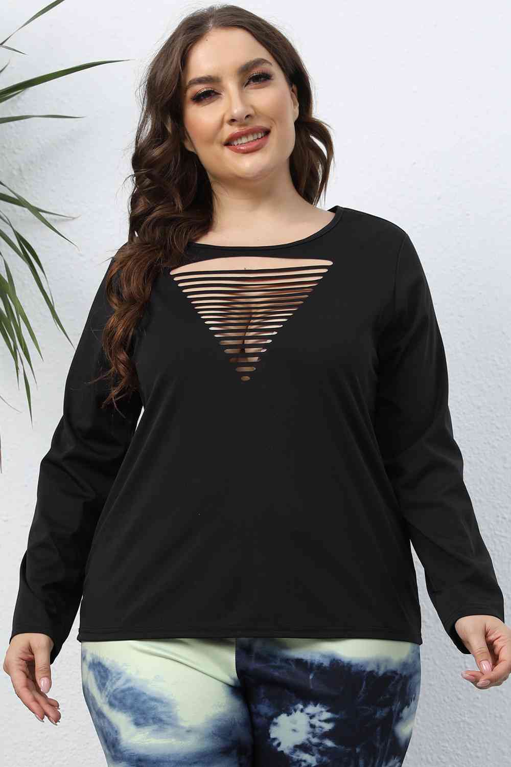Plus Size Cutout Front Long Sleeve T-Shirt - Image 3