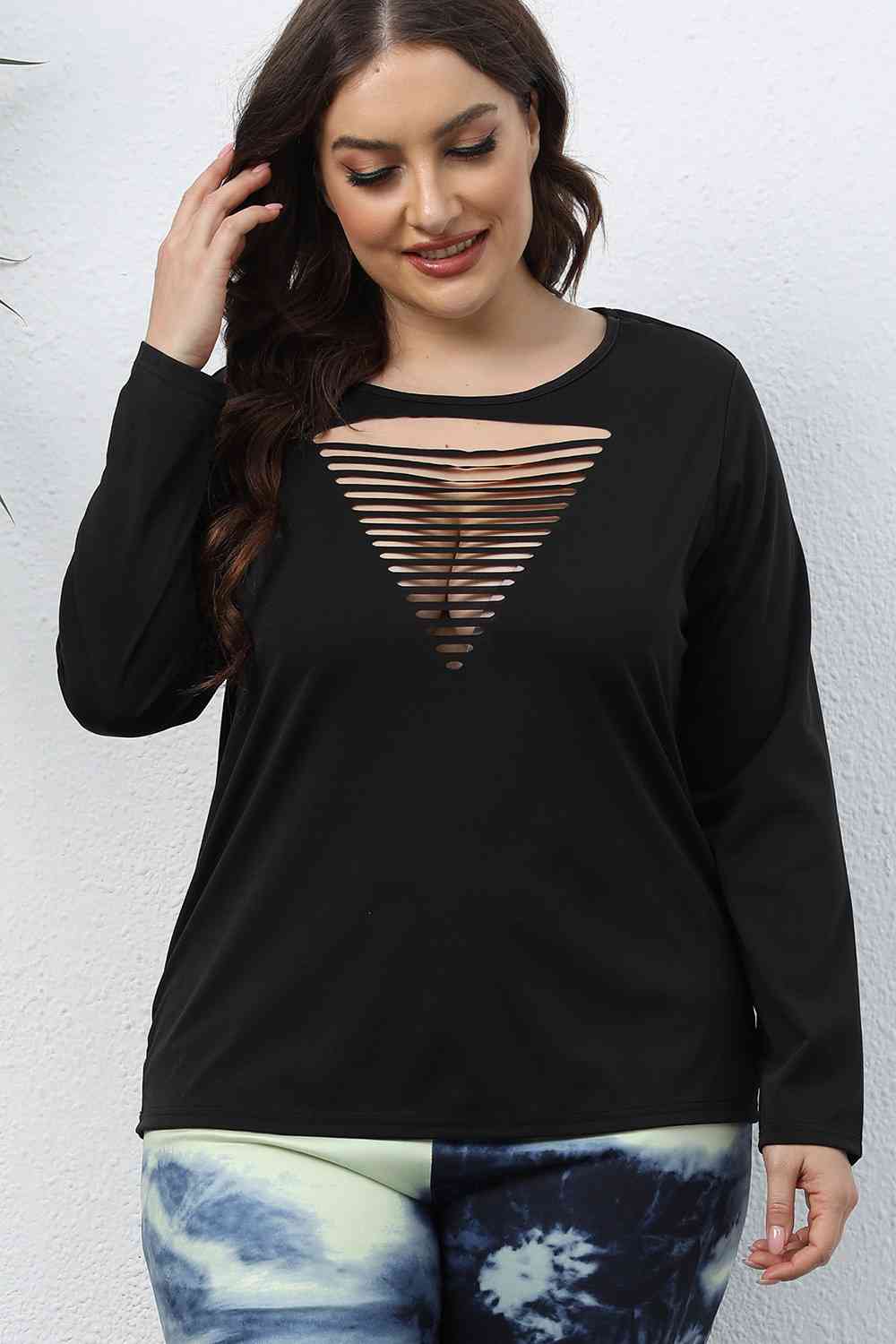 Plus Size Cutout Front Long Sleeve T-Shirt - Image 4