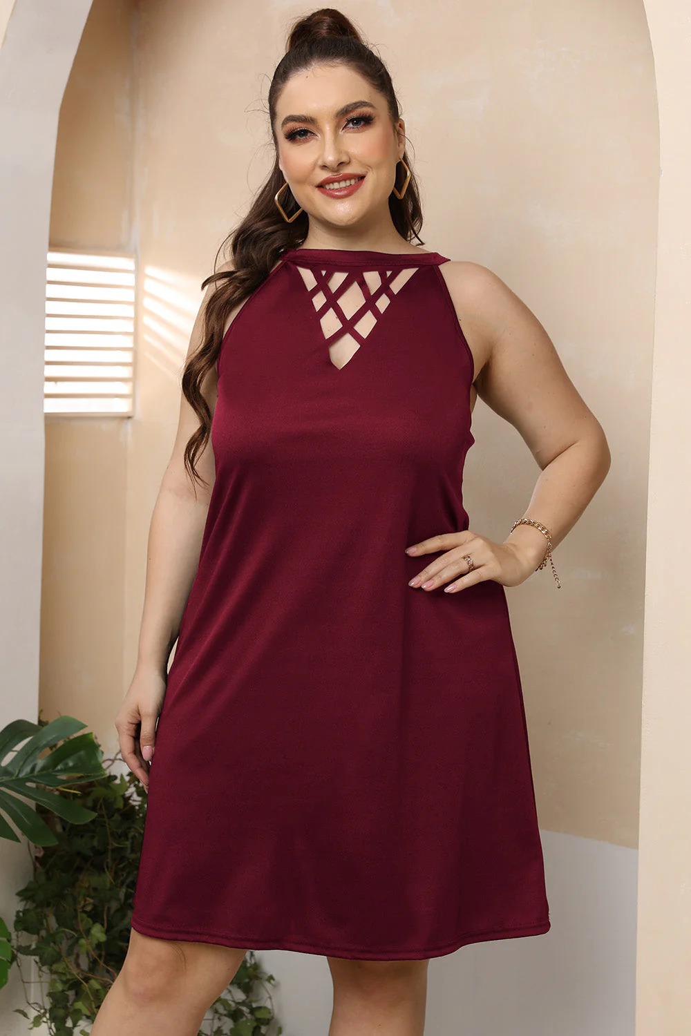 Plus Size Cutout Round Neck Sleeveless Dress - Image 6