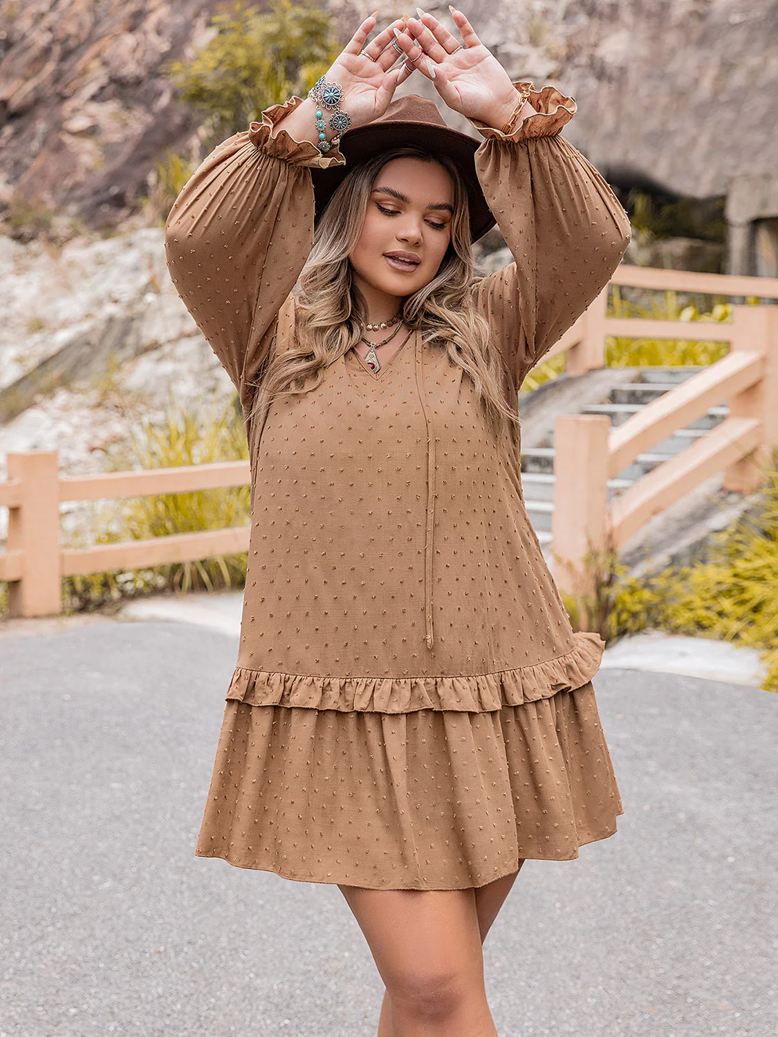 Plus Size Dot Flounce Sleeve Mini Dress - Image 5