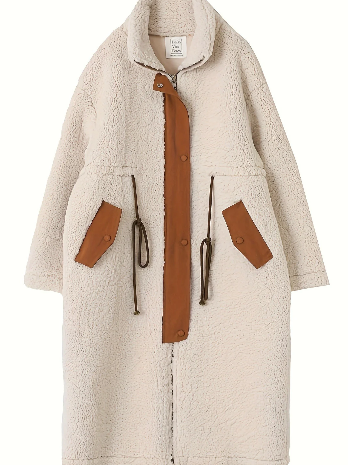 Plus Size Drawstring Zip Up Turtleneck Sherpa Coat - Image 5