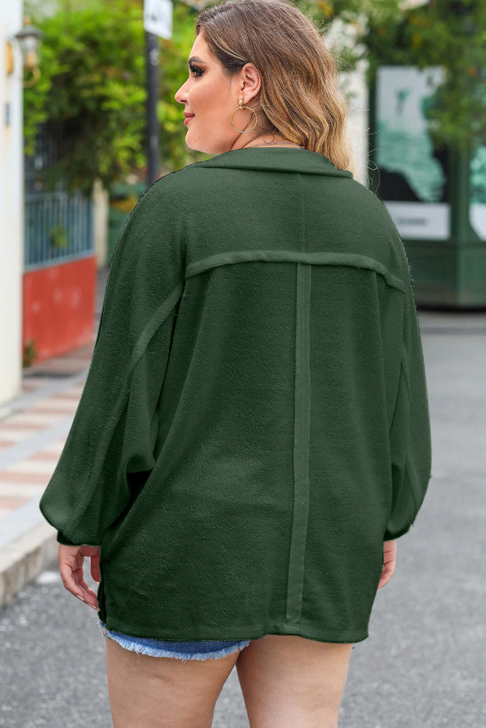 Plus Size Half Button Collared Neck Long Sleeve Blouse - Image 5