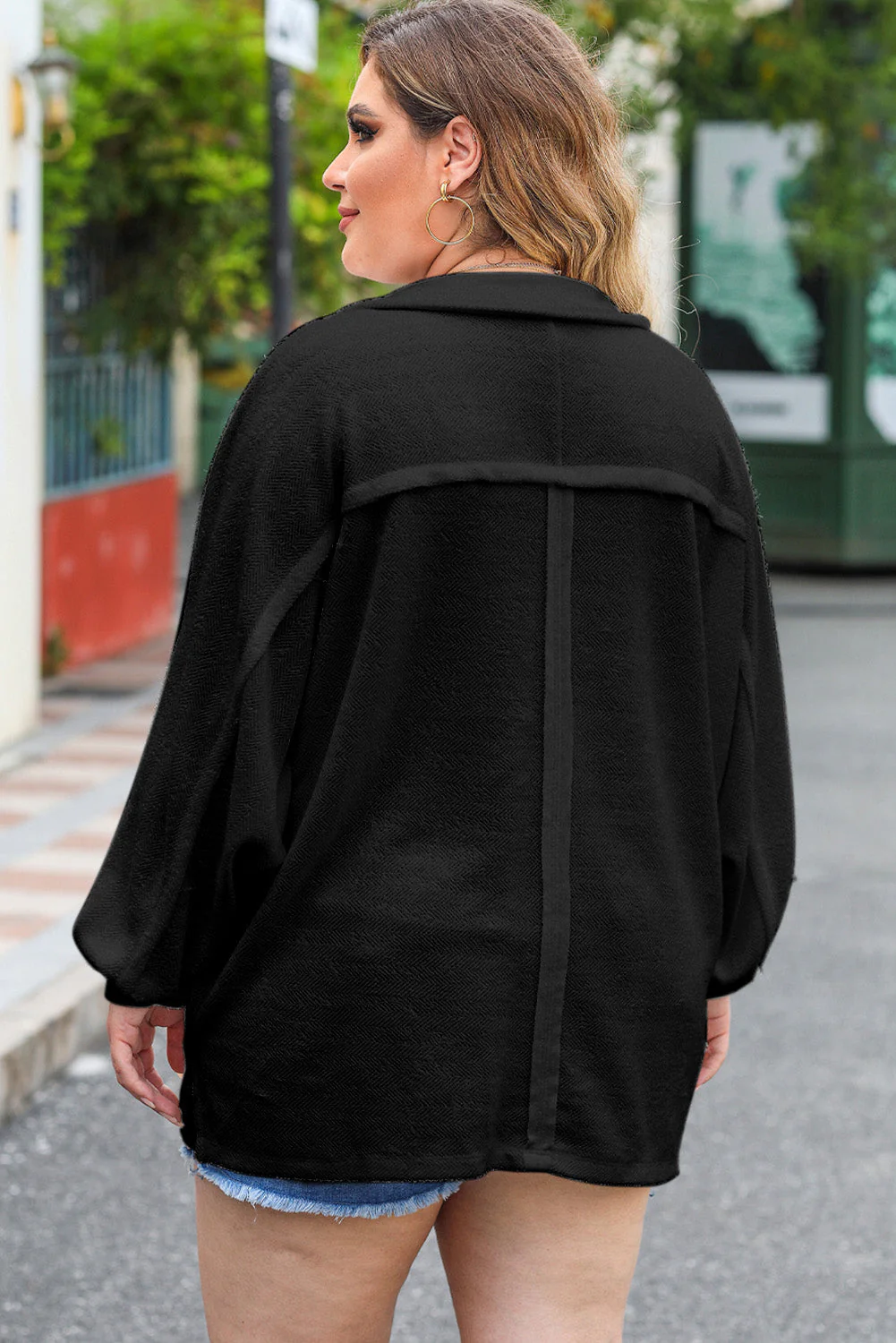 Plus Size Half Button Collared Neck Long Sleeve Blouse - Image 8