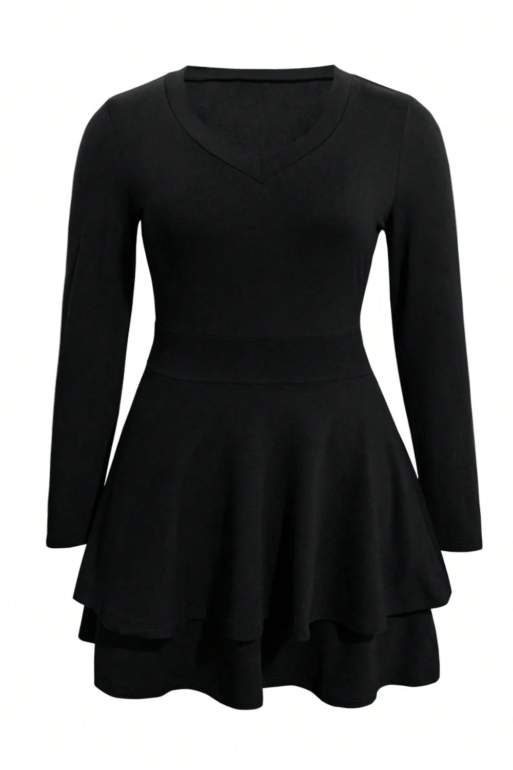 Plus Size Layered V-Neck Long Sleeve Mini Dress - Image 3
