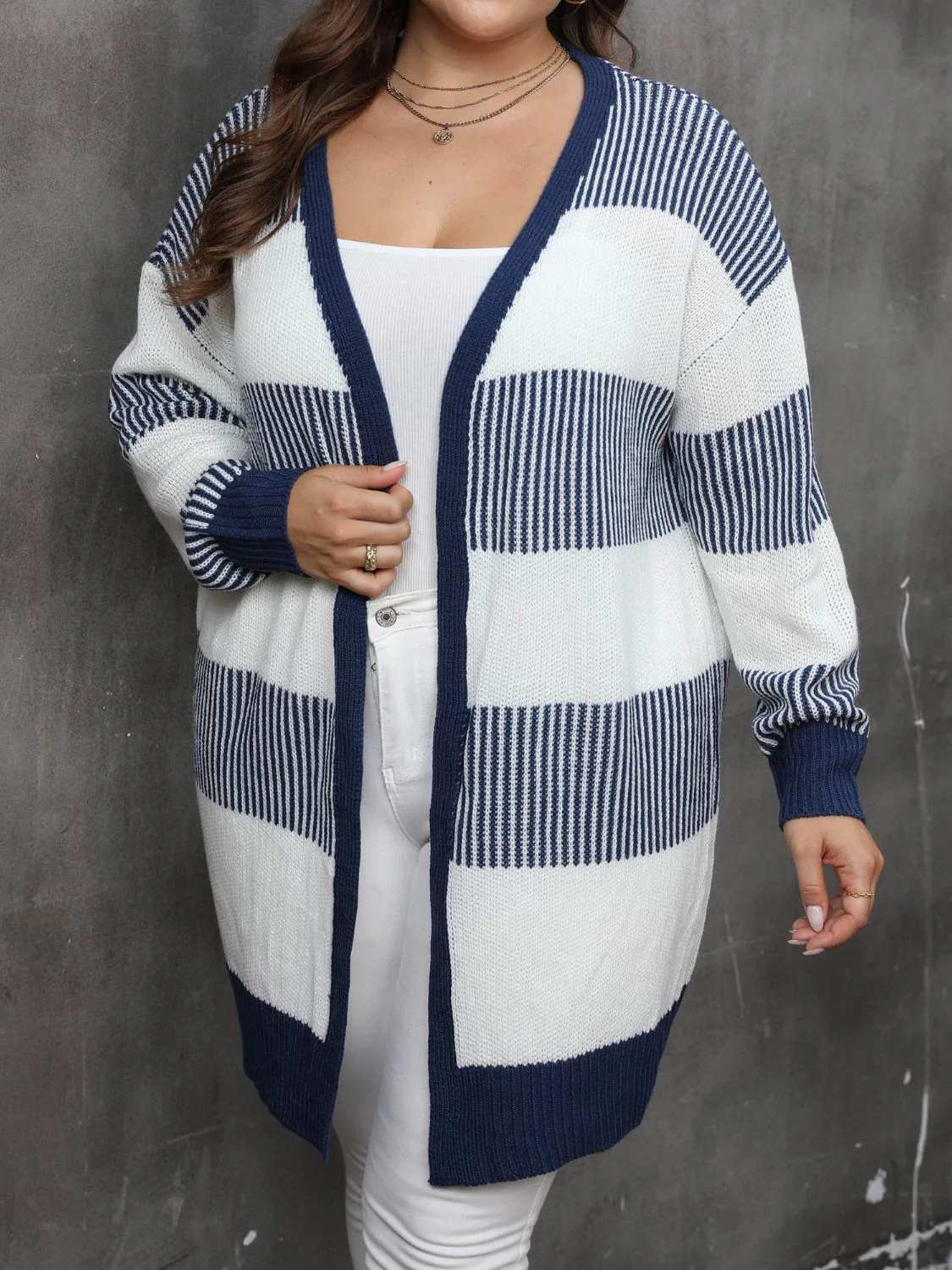 Plus Size Open Front Long Sleeve Cardigan - Image 3