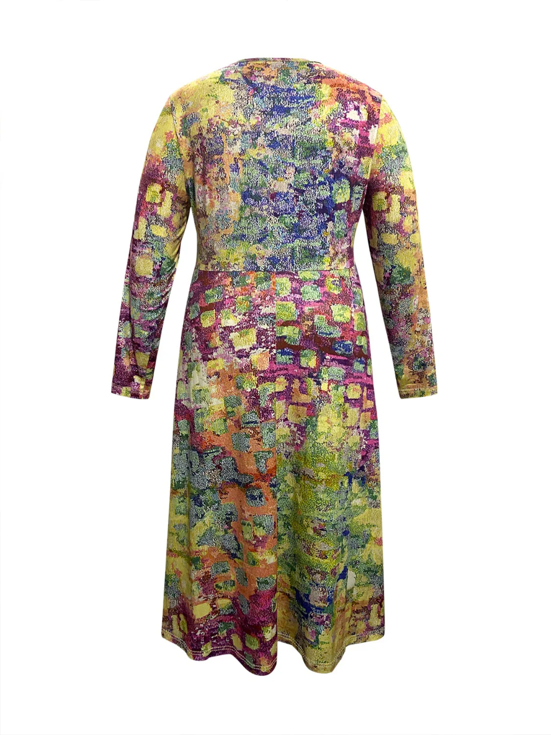 Plus Size Printed Round Neck Long Sleeve Dress - Image 2