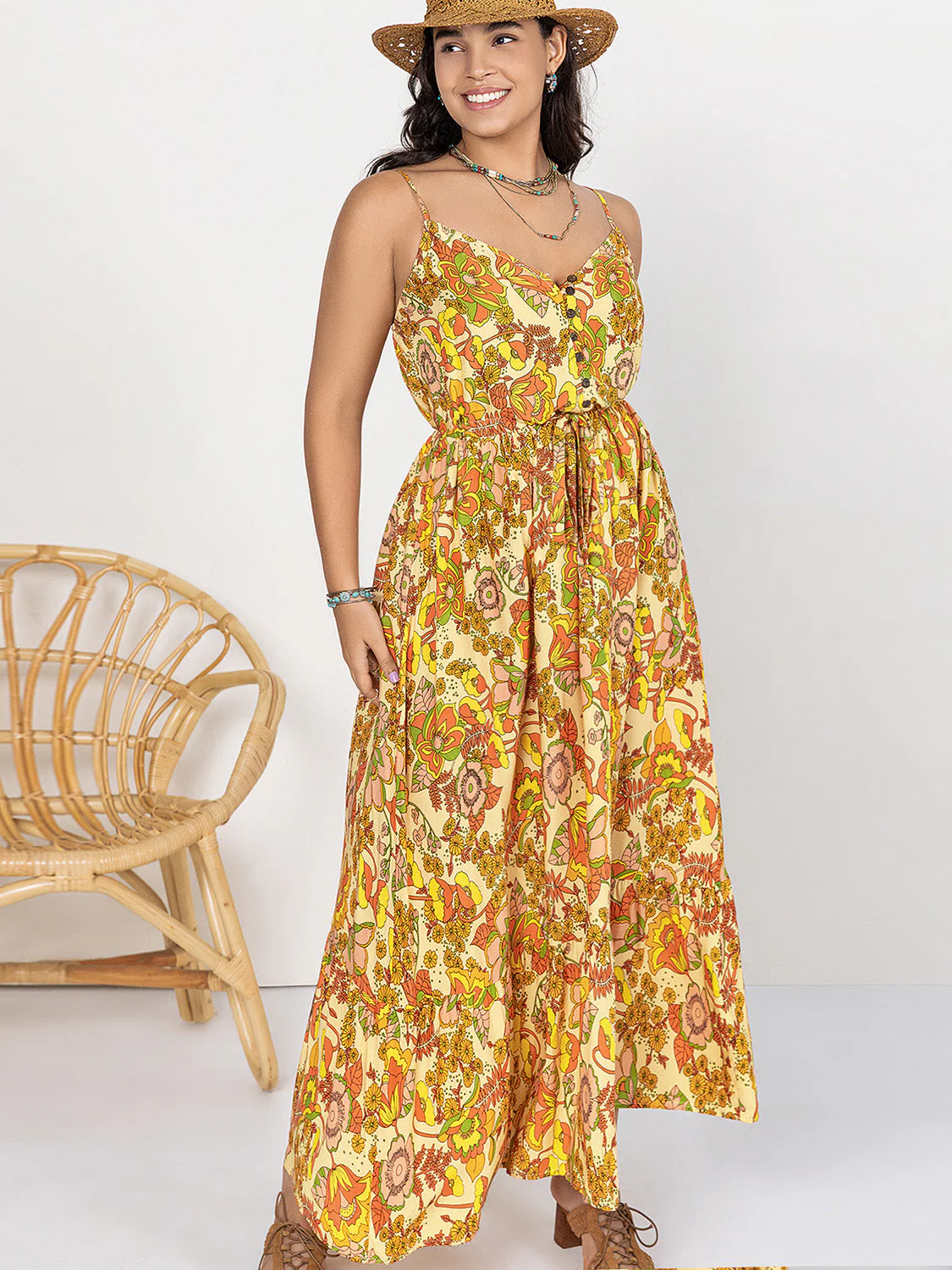 Plus Size Printed V-Neck Maxi Cami Dress - Image 3
