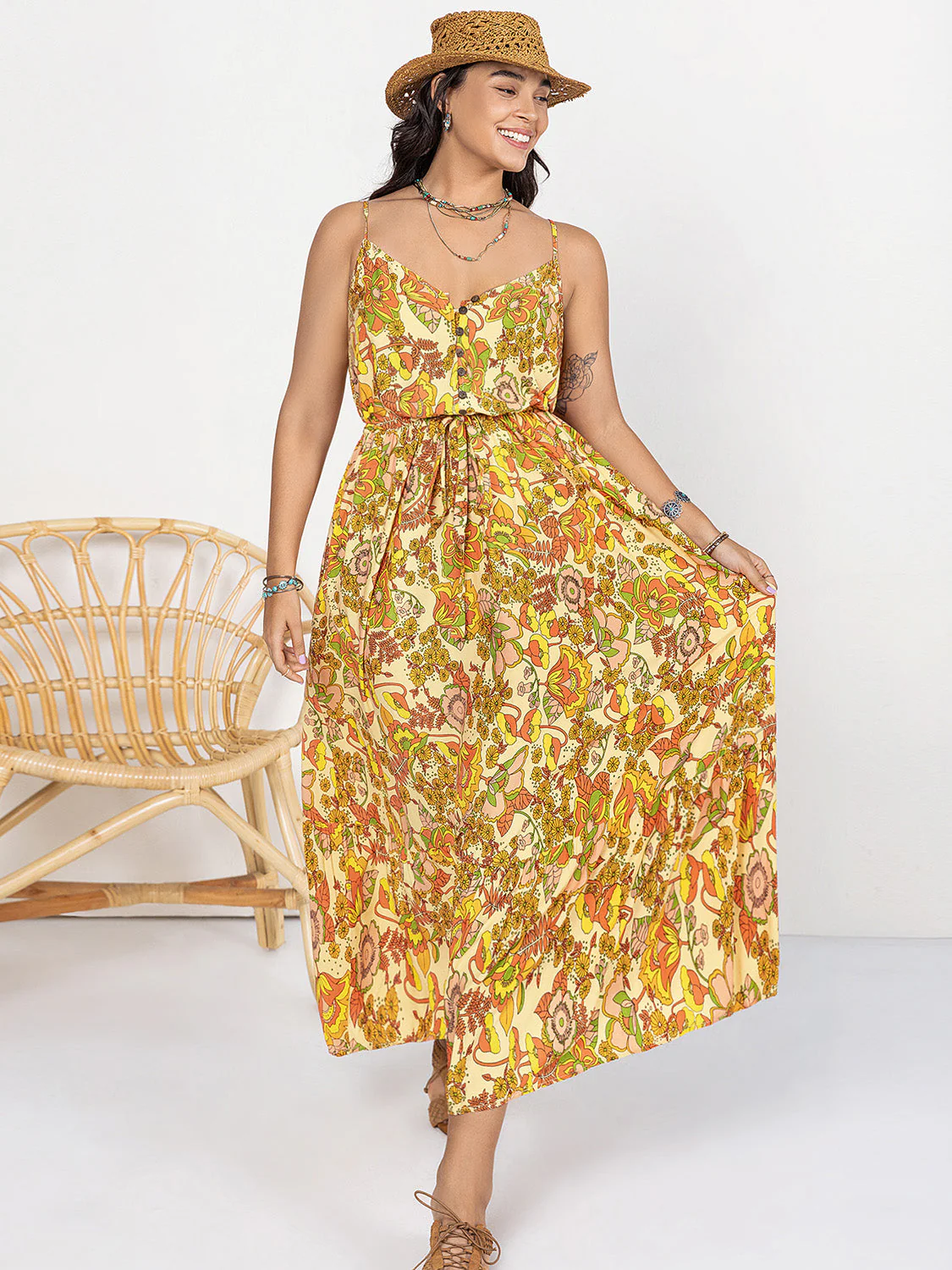 Plus Size Printed V-Neck Maxi Cami Dress - Image 4