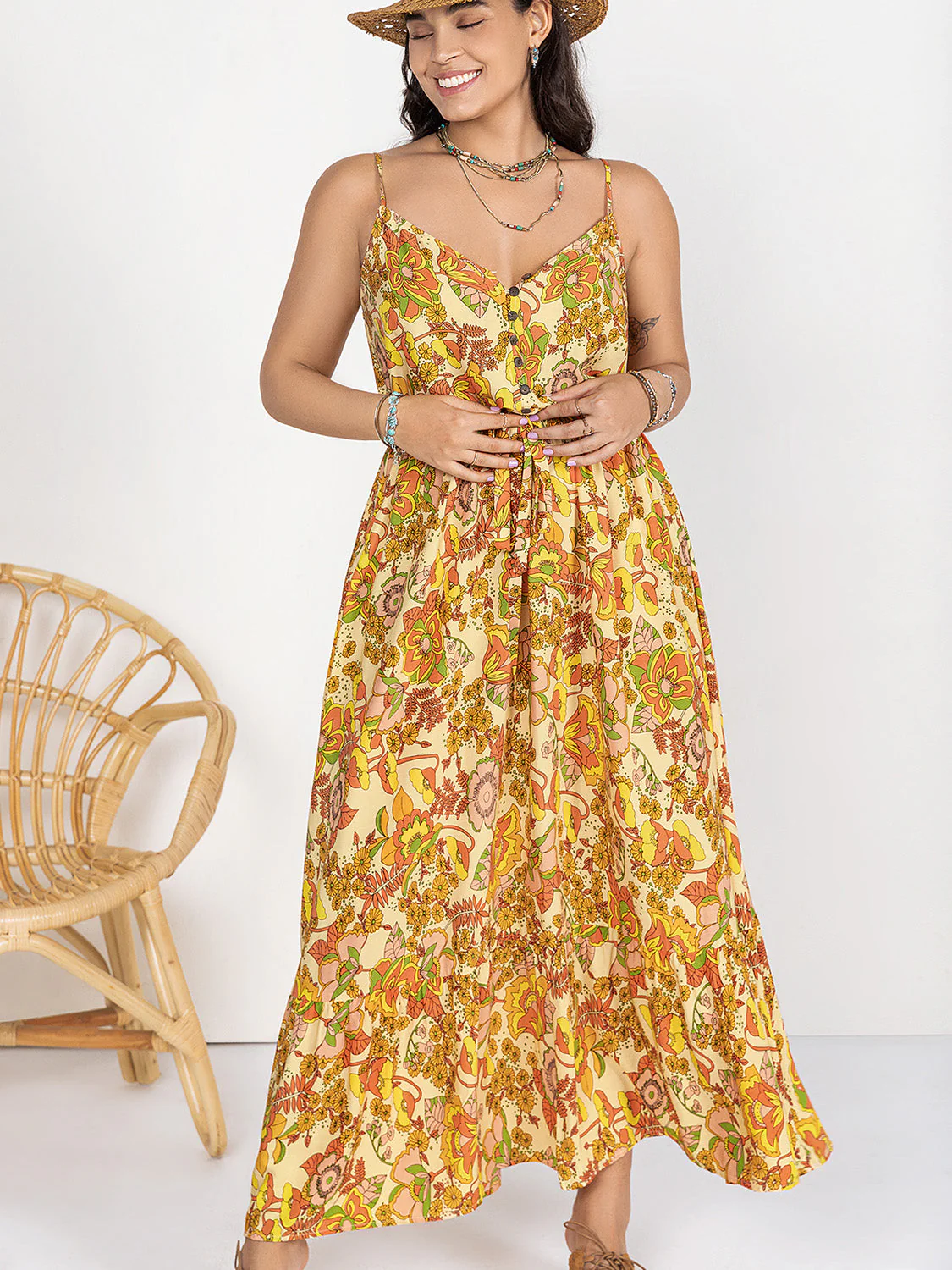 Plus Size Printed V-Neck Maxi Cami Dress - Image 5