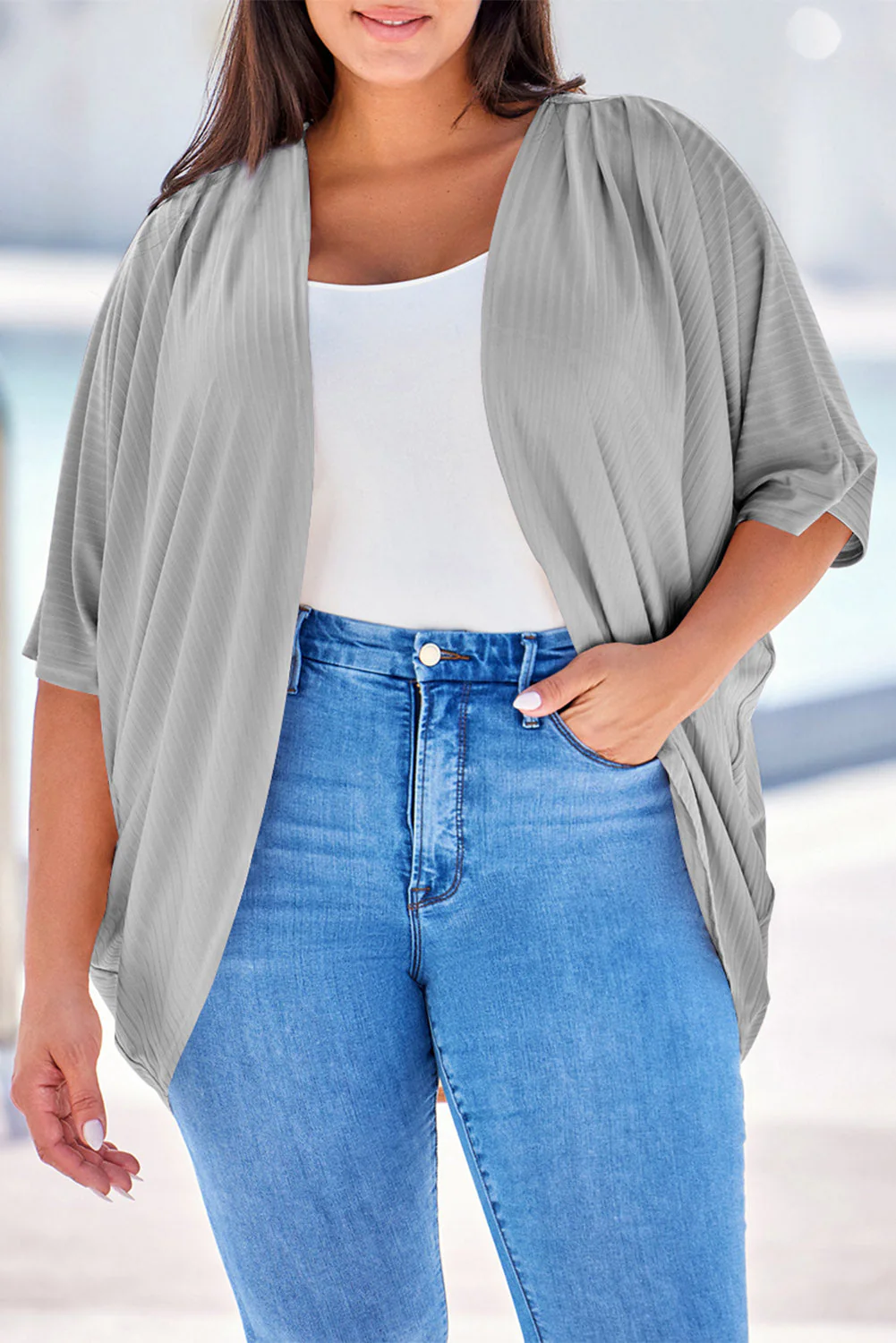 Plus Size Ribbed Cocoon Cover Up - Image 11