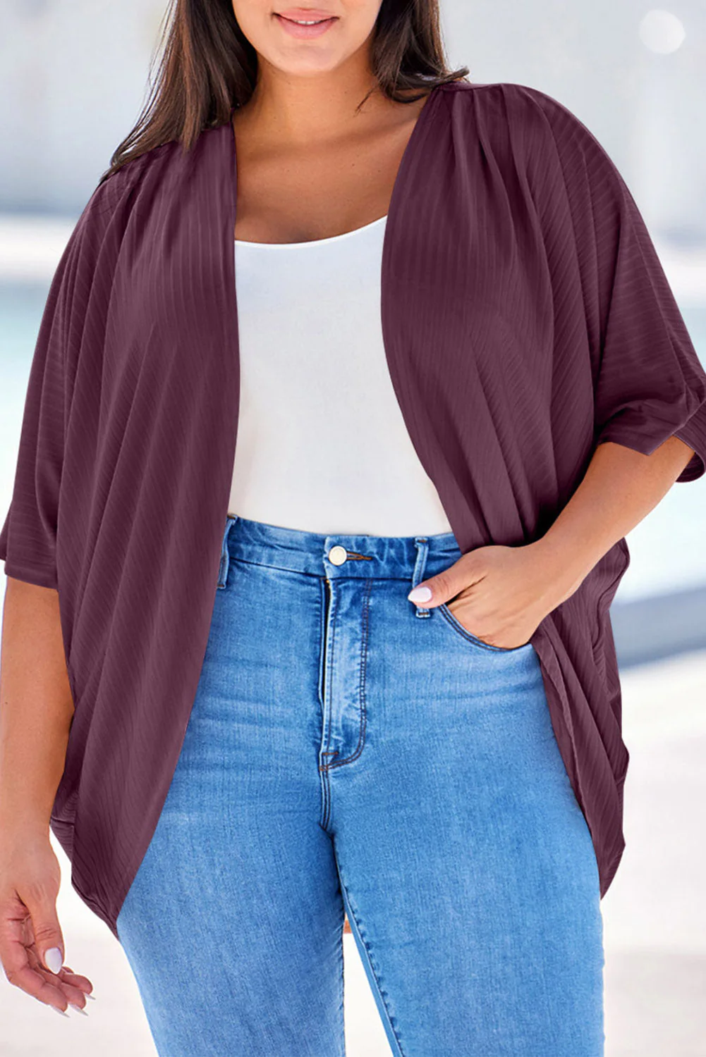Plus Size Ribbed Cocoon Cover Up - Image 17