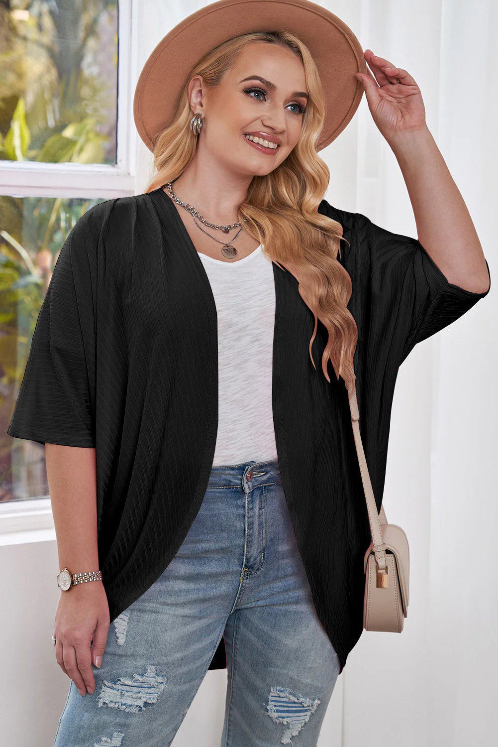 Plus Size Ribbed Cocoon Cover Up - Image 2