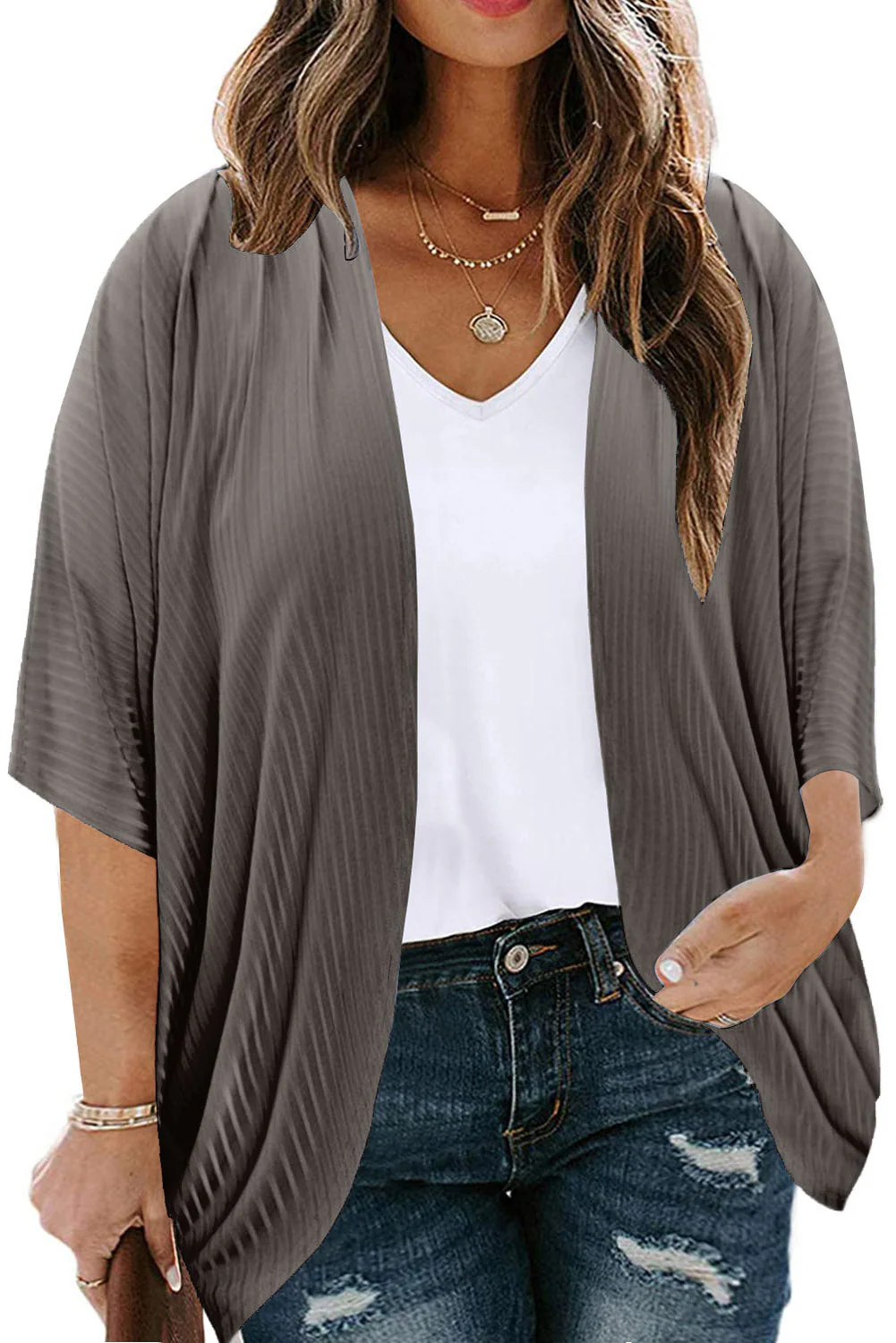 Plus Size Ribbed Cocoon Cover Up - Image 29