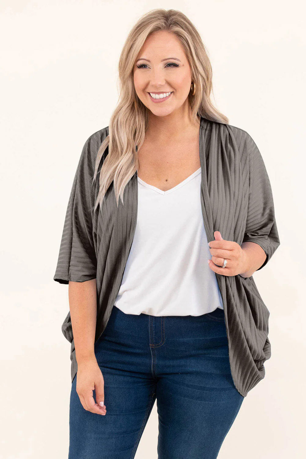 Plus Size Ribbed Cocoon Cover Up - Image 31