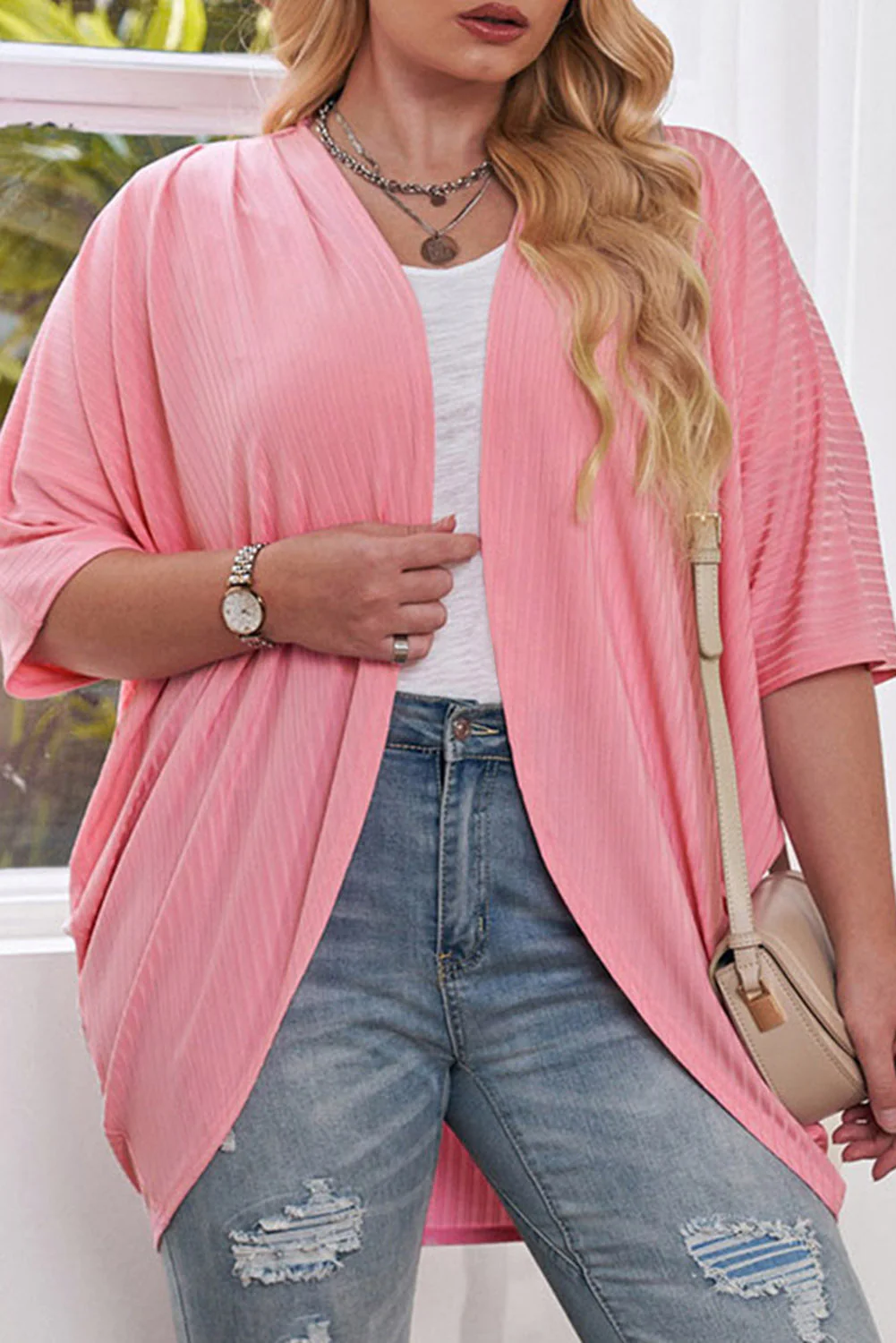 Plus Size Ribbed Cocoon Cover Up - Image 4