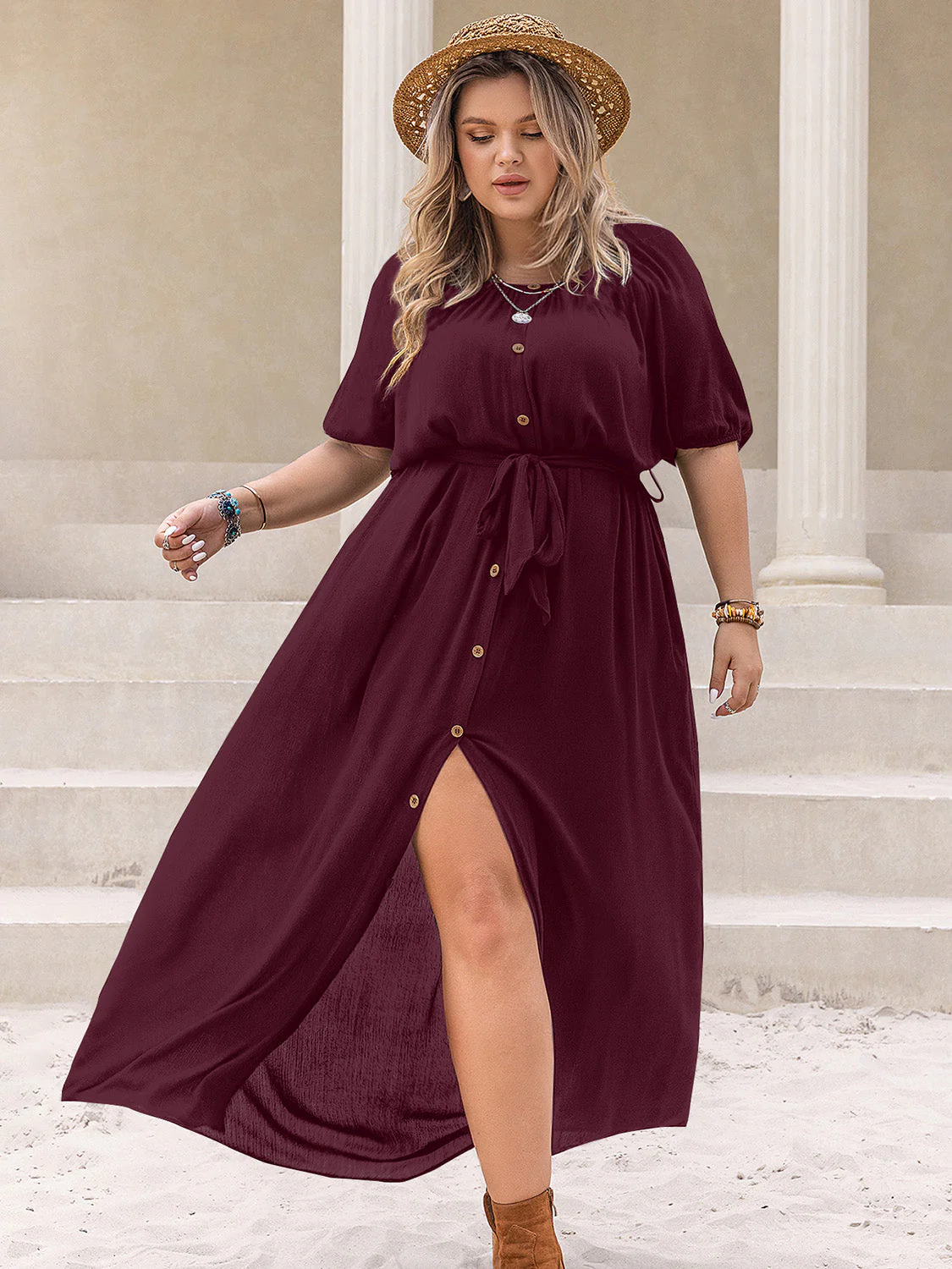 Plus Size Round Neck Half Sleeve Dress - Image 3