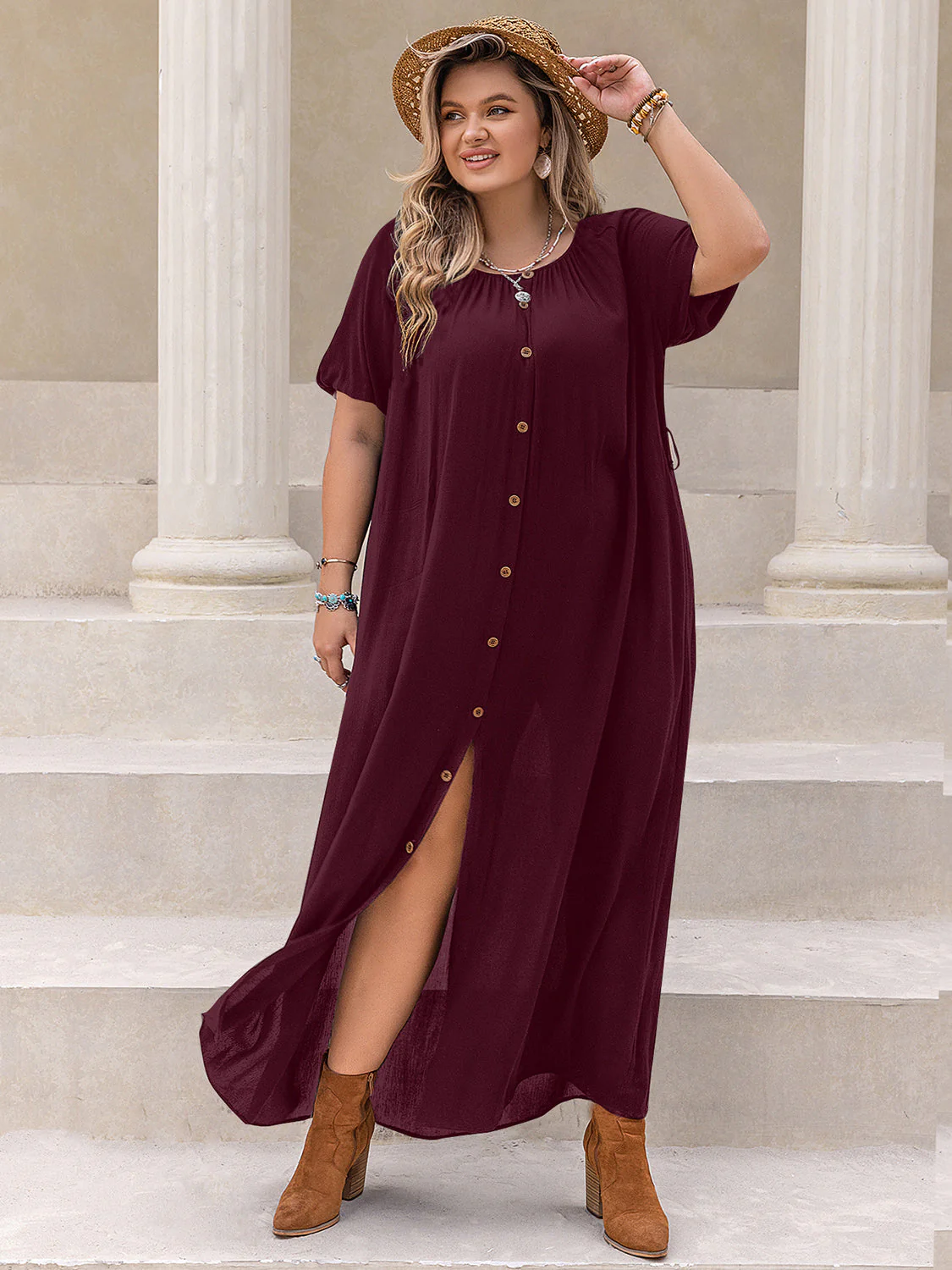 Plus Size Round Neck Half Sleeve Dress - Image 4