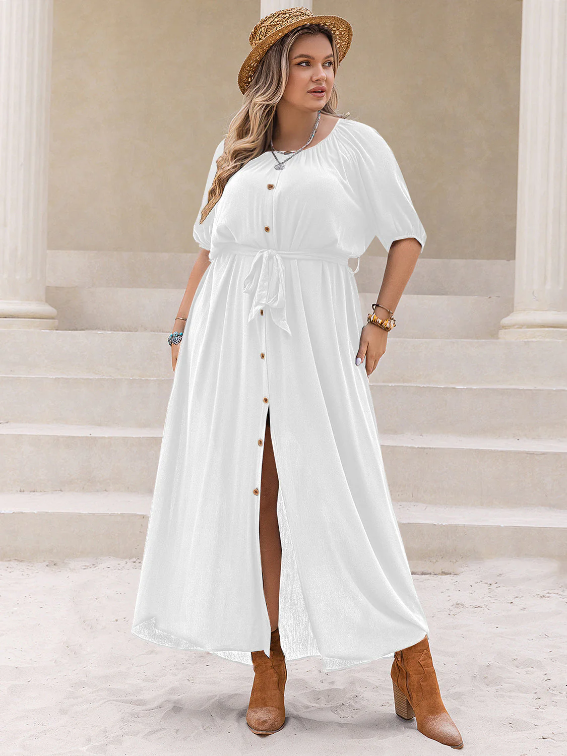 Plus Size Round Neck Half Sleeve Dress - Image 9