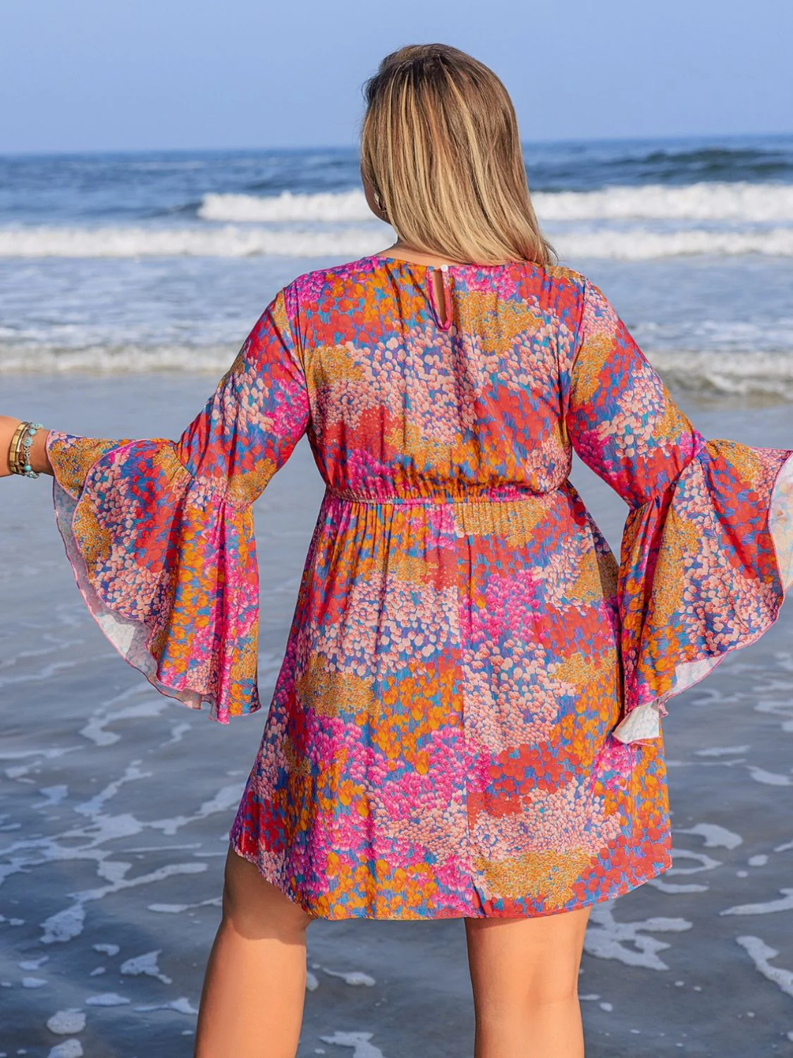 Plus Size Ruched Printed Long Sleeve Dress - Image 2