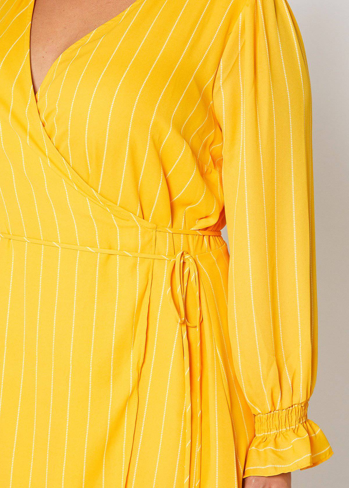 Plus Size Smocked Bell Sleeve Wrap Dress in Yellow by Shop at Konus - Image 4