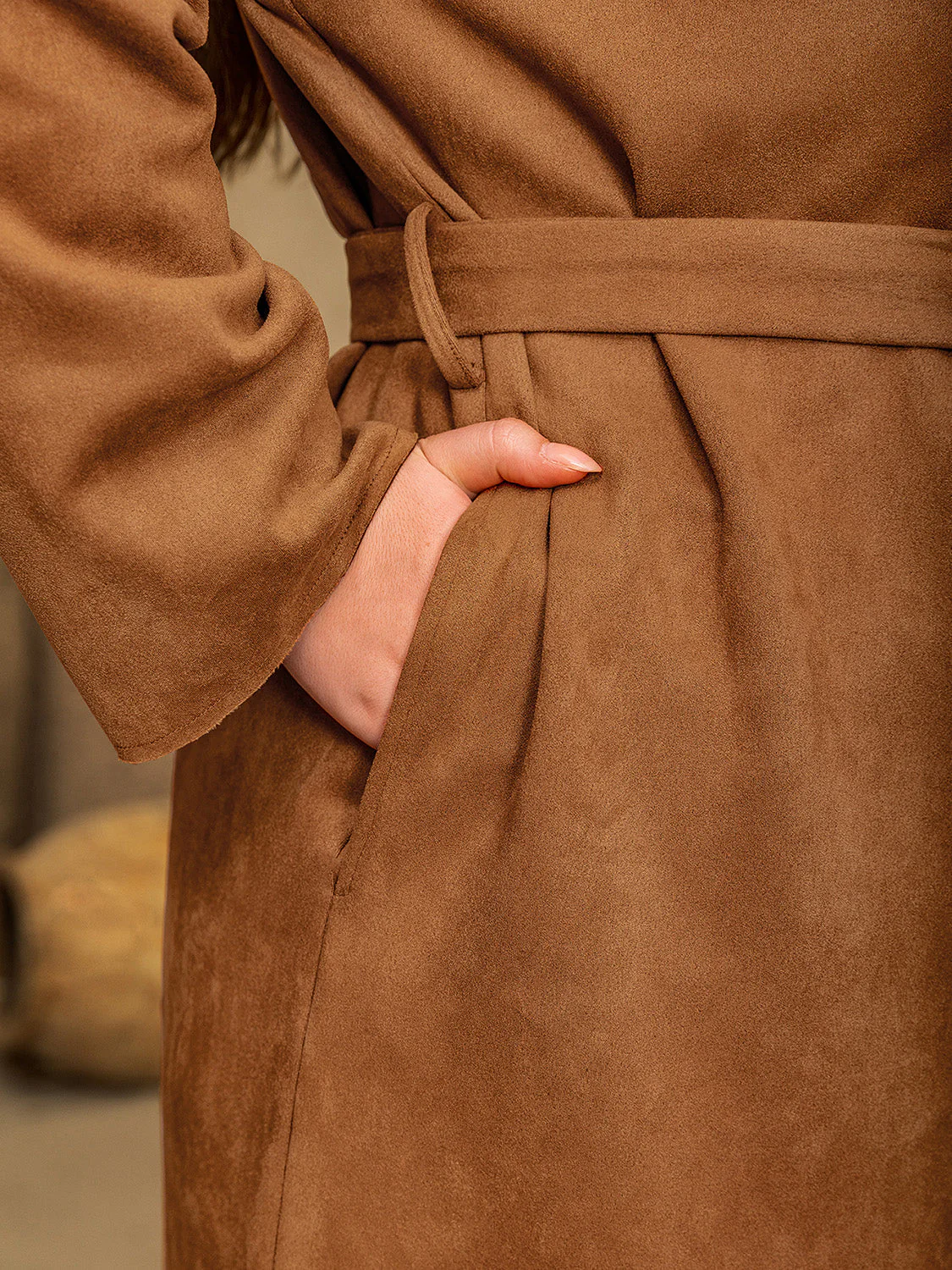 Plus Size Tied Long Sleeve Hooded Coat with Pockets - Image 5