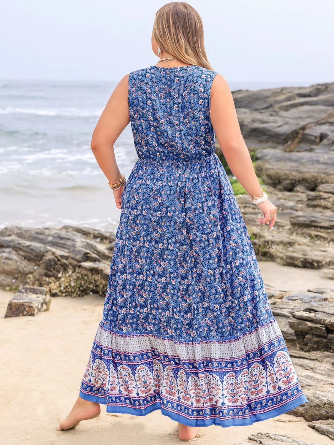 Plus Size Tied Printed Sleeveless Maxi Dress - Image 2