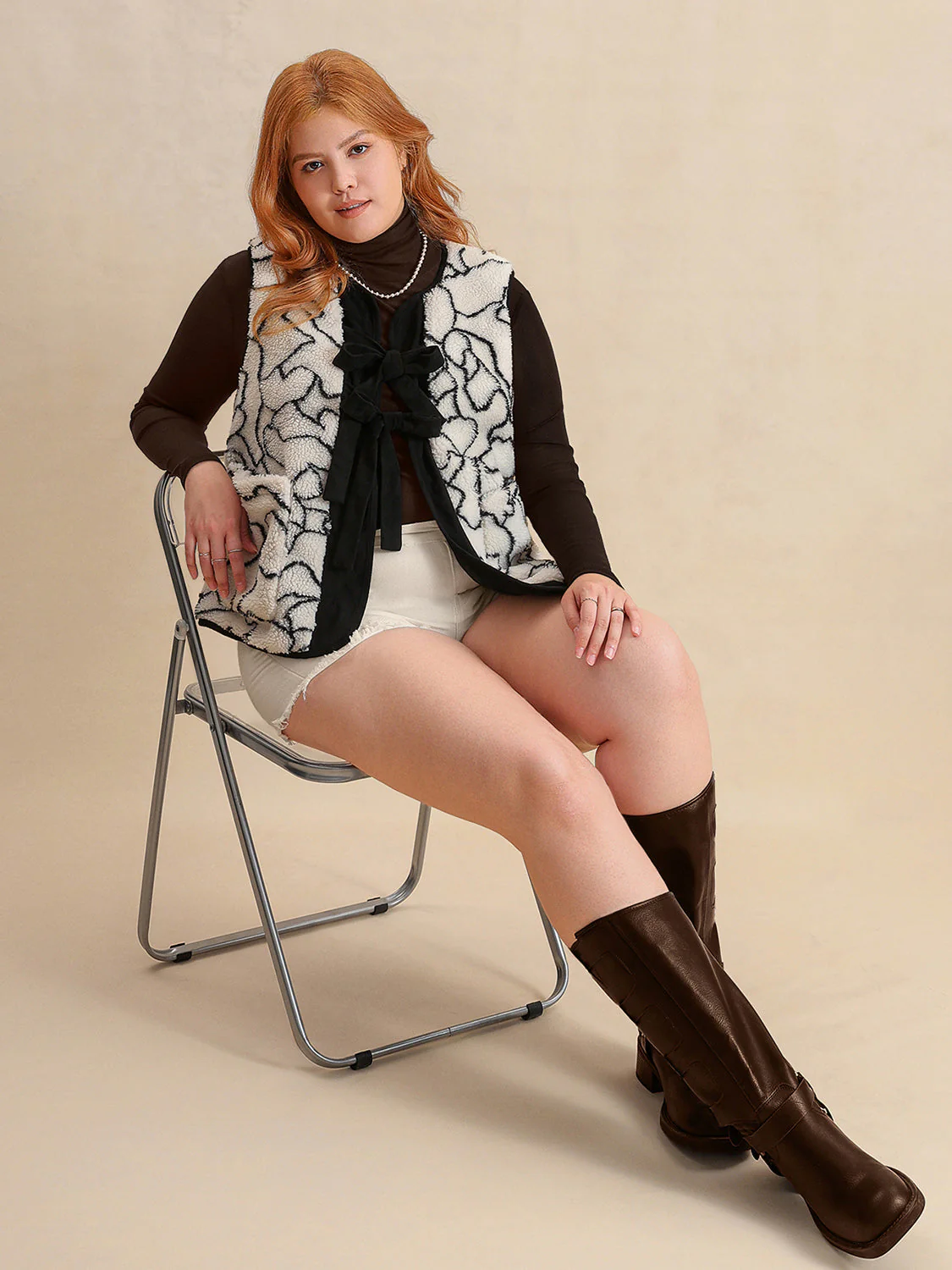 Plus Size Tied Sherpa Vest Coat with Pockets - Image 7
