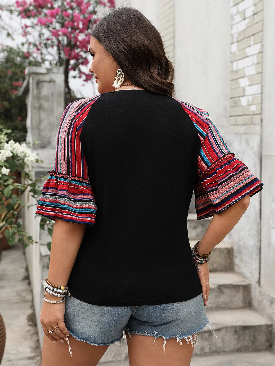 Plus Size V-Neck Flounce Sleeve Top - Image 4