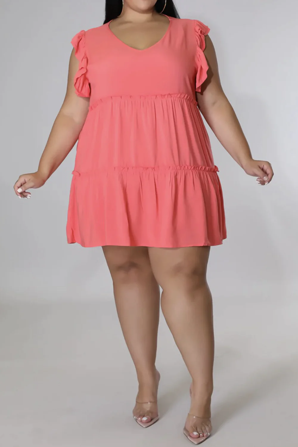 Plus Size V-Neck Frill Trim Mini Dress - Image 10