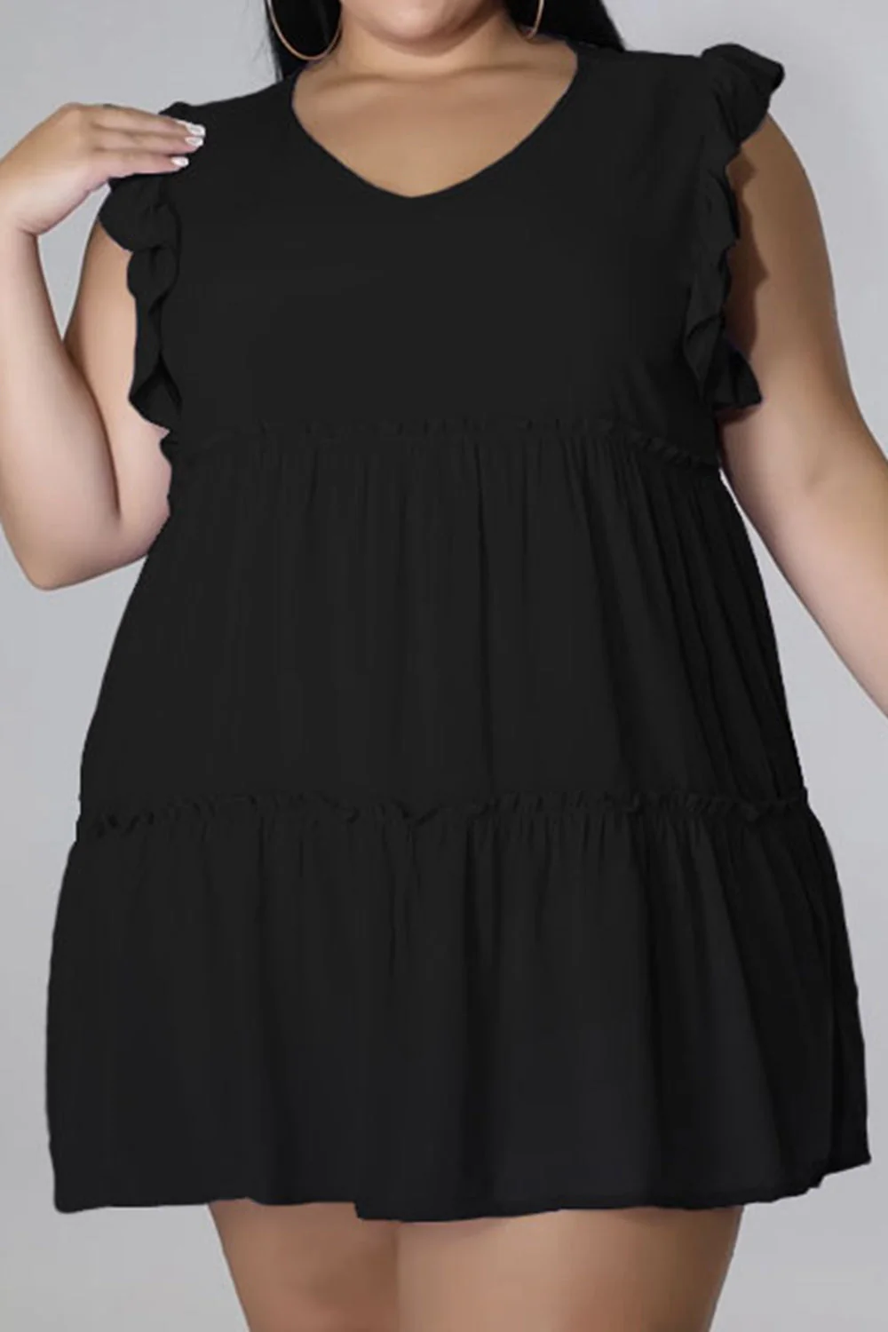 Plus Size V-Neck Frill Trim Mini Dress - Image 11