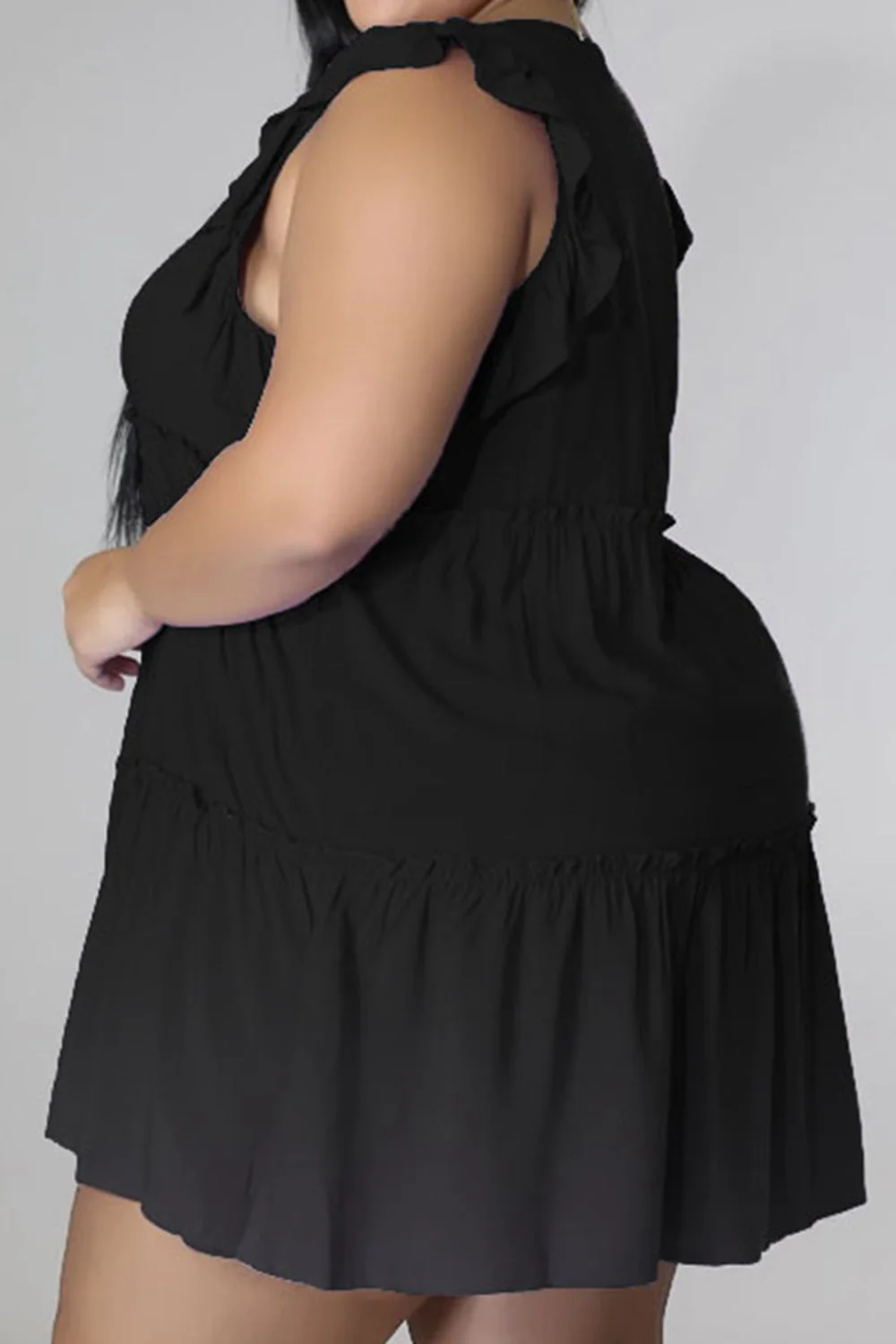 Plus Size V-Neck Frill Trim Mini Dress - Image 12